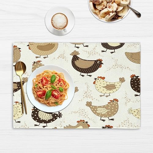 Miniatura 6 de Juego de 4 manteles individuales de estilo divertido de pollo, lavables, impermeables, para fiestas, hogar, comedor, decoración de mesa de 18 x 12