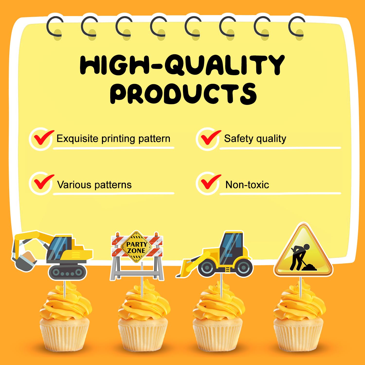 32 Pezzi Decorazioni Torta Compleanno: Toppers E Wrappers Per Cupcake A Tema Escavatore E Trattore Per Bambini