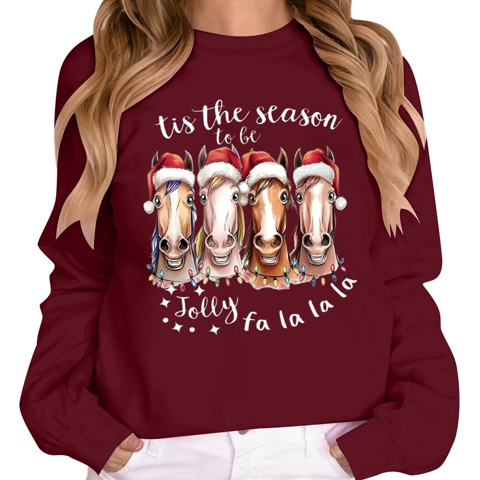 Sudadera de Navidad para mujer, de forro polar, cálida, talla grande, con estampado de animales, de manga larga, para jóvenes
