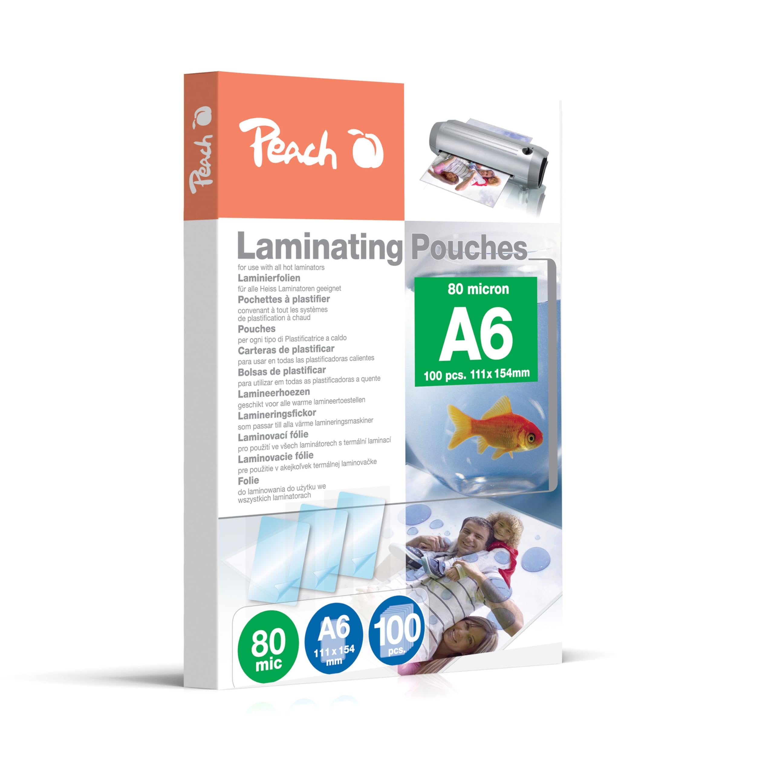 Peach Laminierfolien A6-80 mic - 100 pouches - glänzend - Premiumqualität für beste Laminierergebnisse - kompatibel mit Geräten aller Markenhersteller - PP580-04