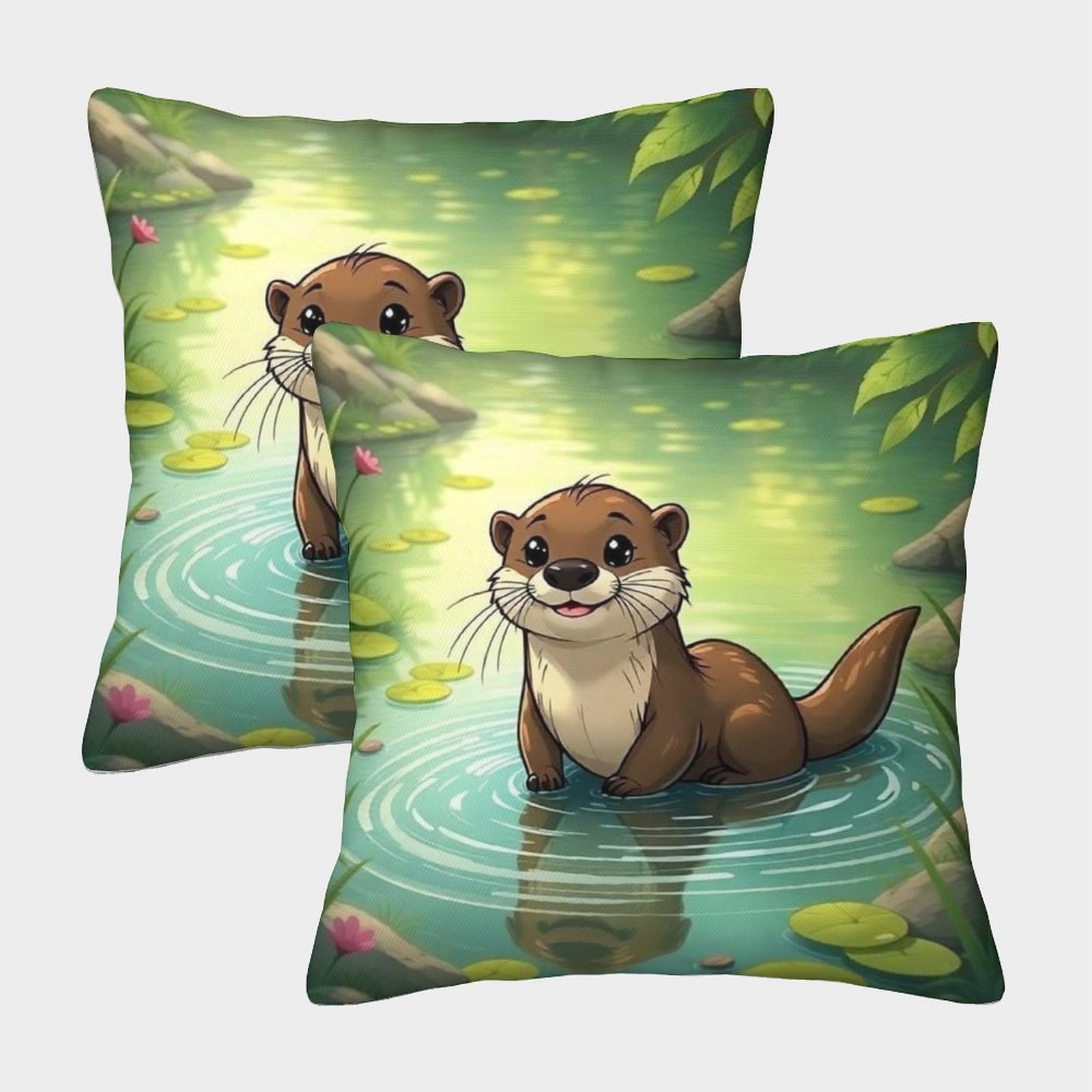 PHQAZWSXE Otter Pillow Cases Set of 2 Cozy Pillowcases Animal Cushion Covers Polyester Decor for Sofa Living Room Bed Home 40x40cm