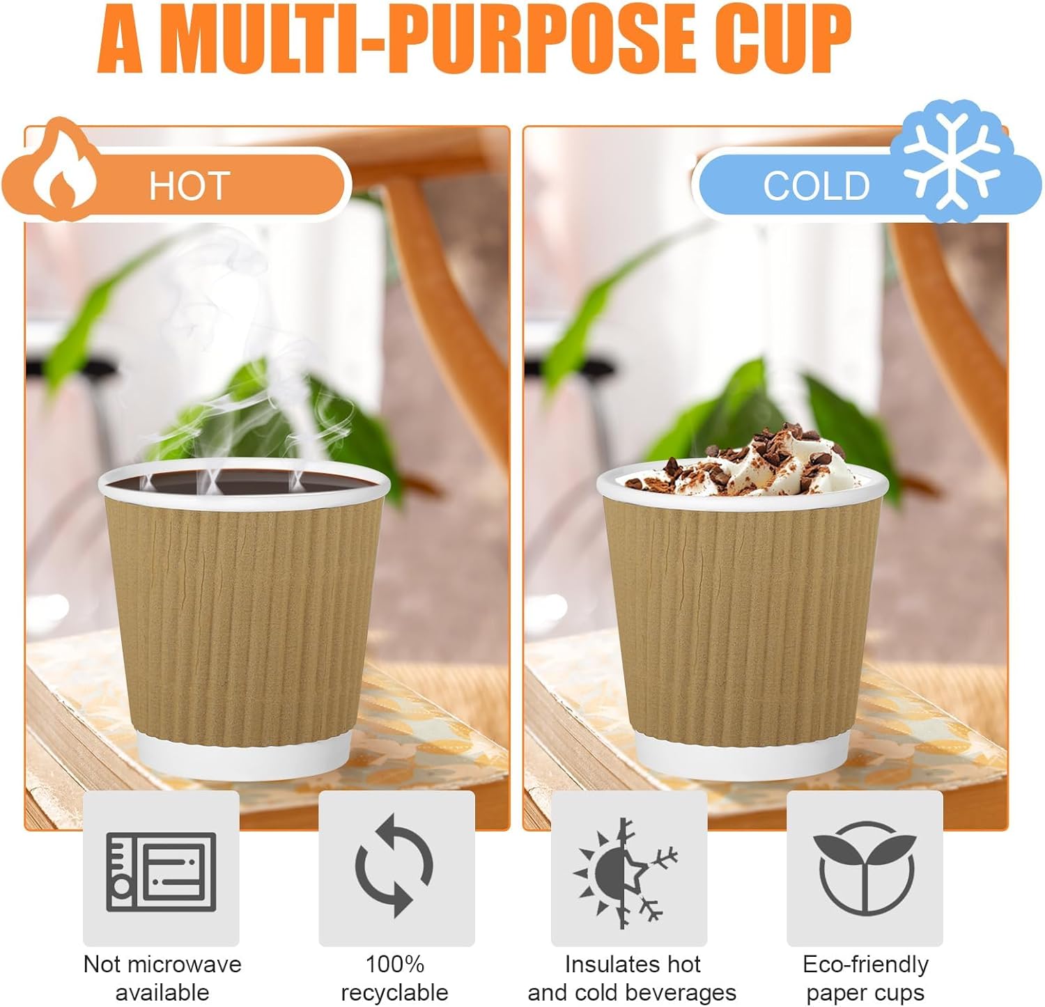 120 Pack Paper Espresso Coffee Cups, 4 oz Disposable Coffee Cups,Corrugated Insulated Ripple Wall, Paper Ripple Cup for Coffee, Hot Chocolate and Hot Tea Drinks -Champagne - Image 4