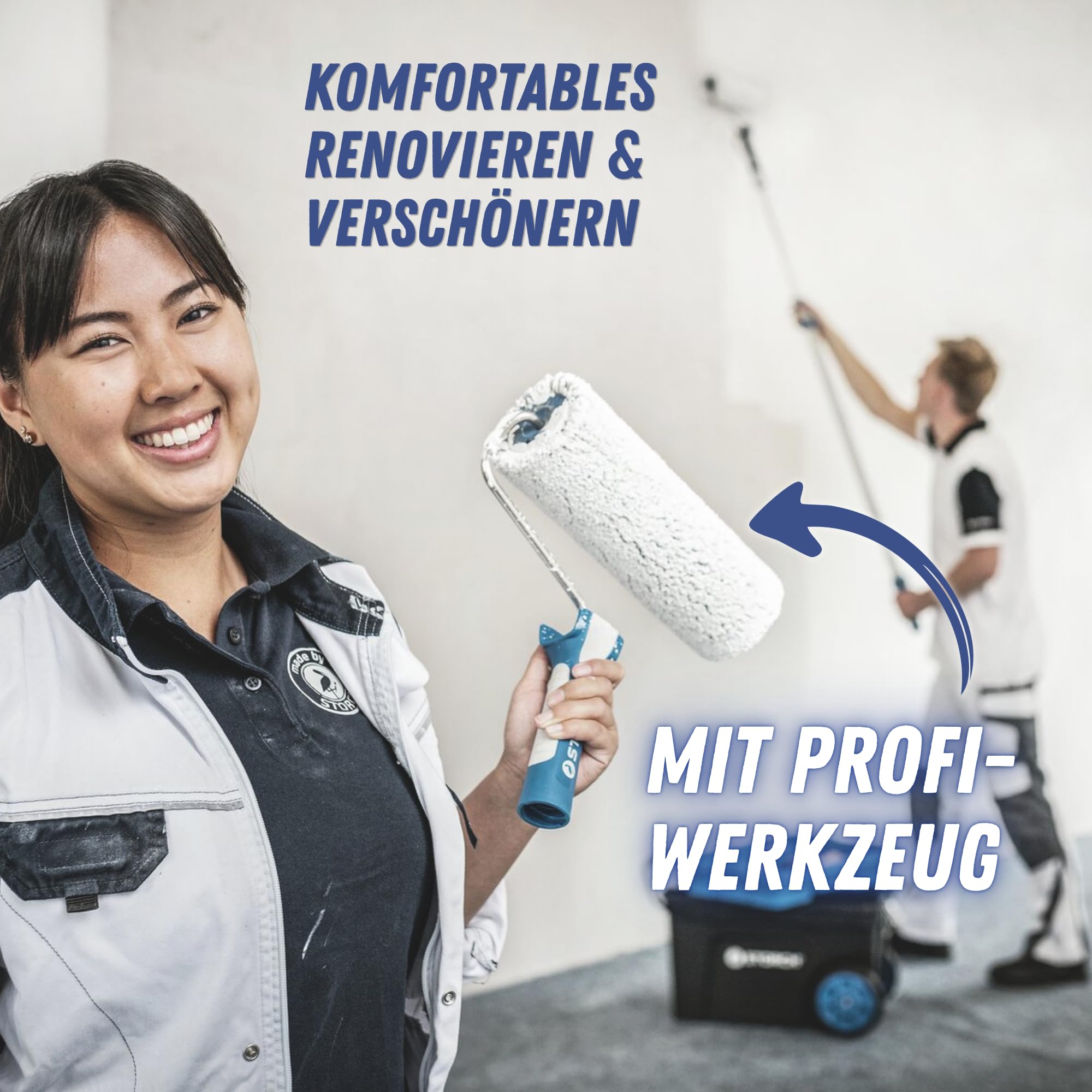 STORCH Profi Malerset 11-TLG. Dispersionsfarbe Silikatfarbe innen, Farbroller Set komplett - SmartCore Farbwalze, Lock-IT Edelstahlbügel, Teleskopstange, Heizkörperpinsel, Ringpinsel, Abstreifgitter