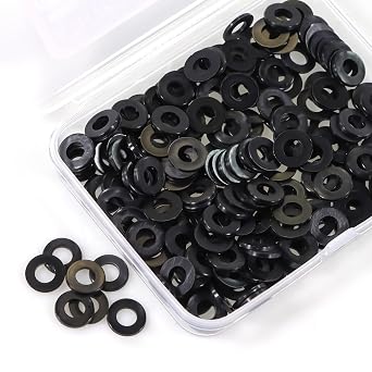 M5 Black Nylon Washers, 5mm ID, 10mm OD, 1mm Thickness, Plastic Flat Round Washers, 200 Pieces Nylon Washer Hardware Set