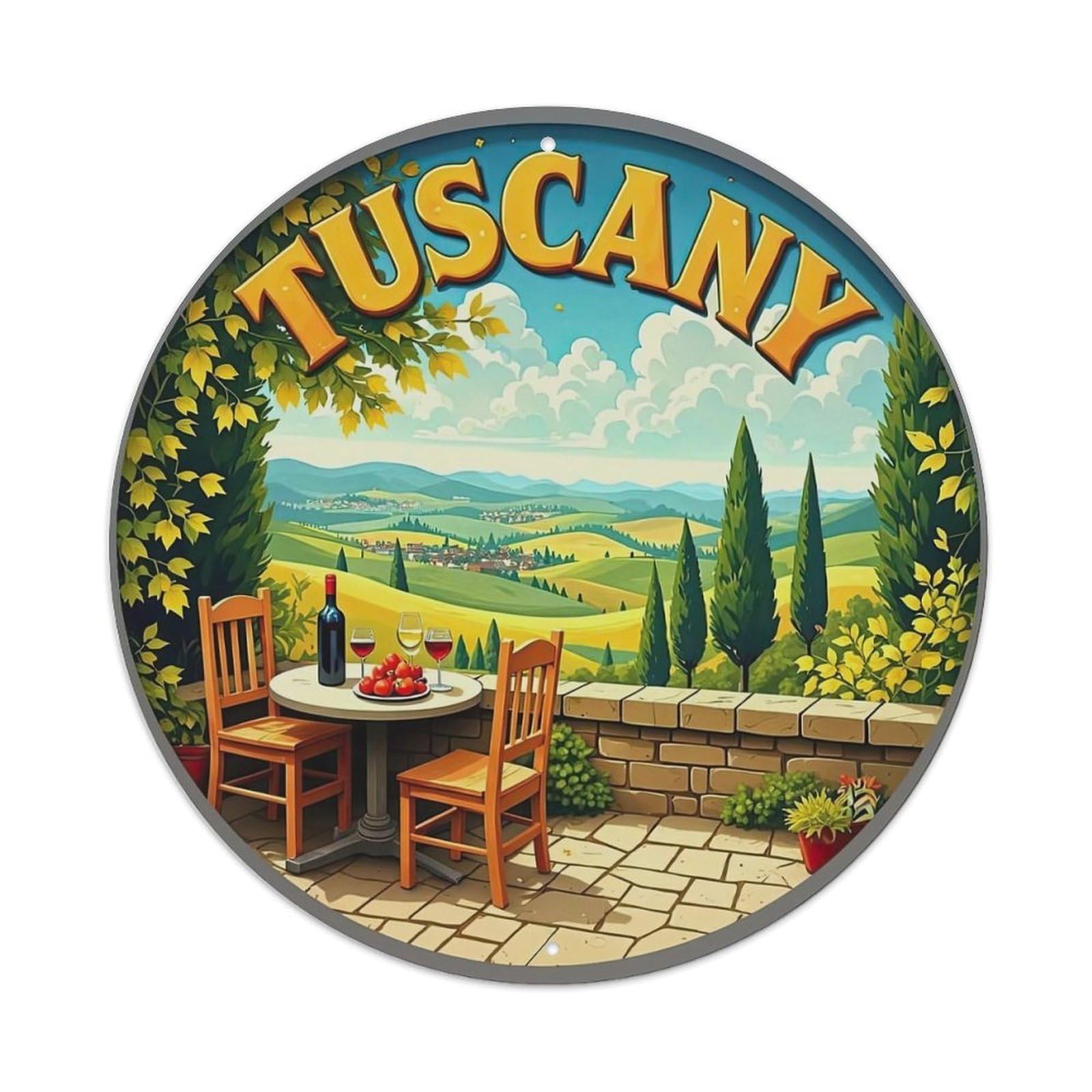 Tuscany Landscape Table Chairs Wine Metal Tin Sign