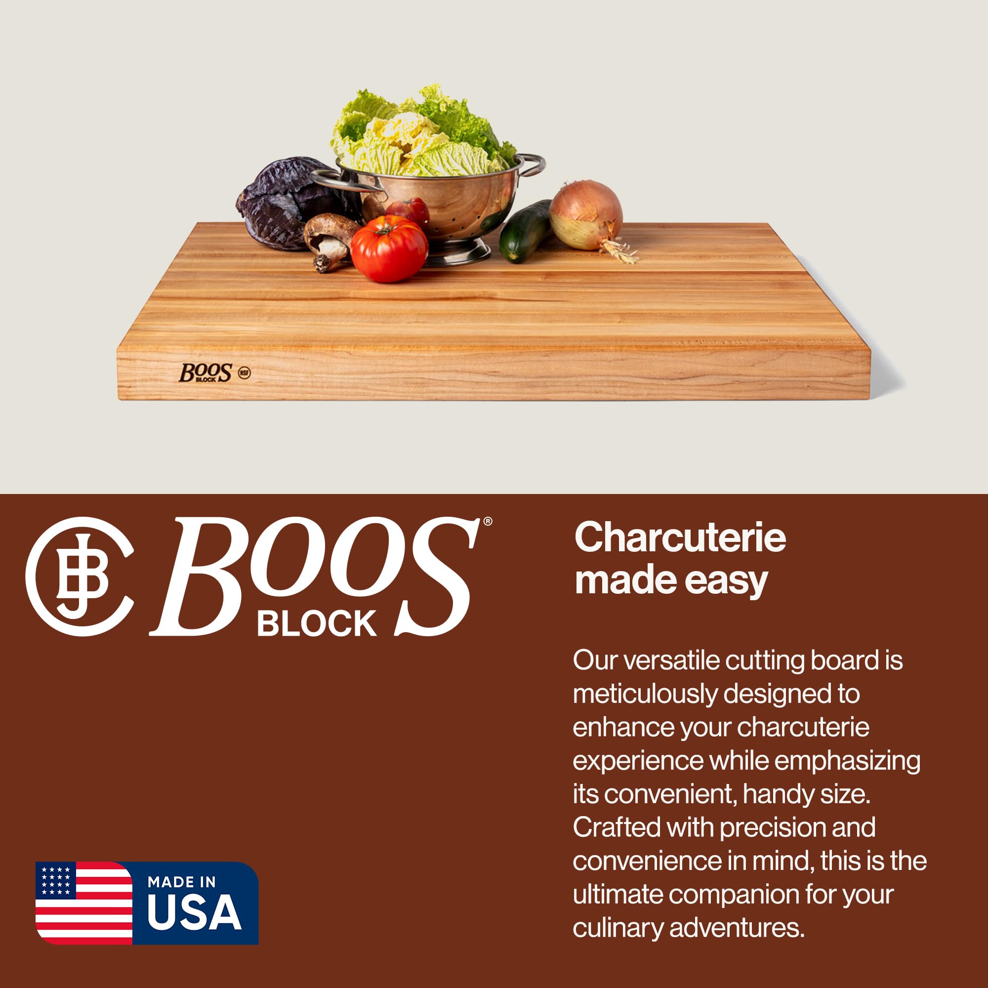 Boos Block Profi Schneidebrett Holz XXL - 76 x 59 x 6 CM - Antibakteriell | Nordamerikanisches Ahorn Schneidebrett Holz Gross - Schneidebrett Extra Dick - Hackbrett - Hackblock - Lebensmittelecht