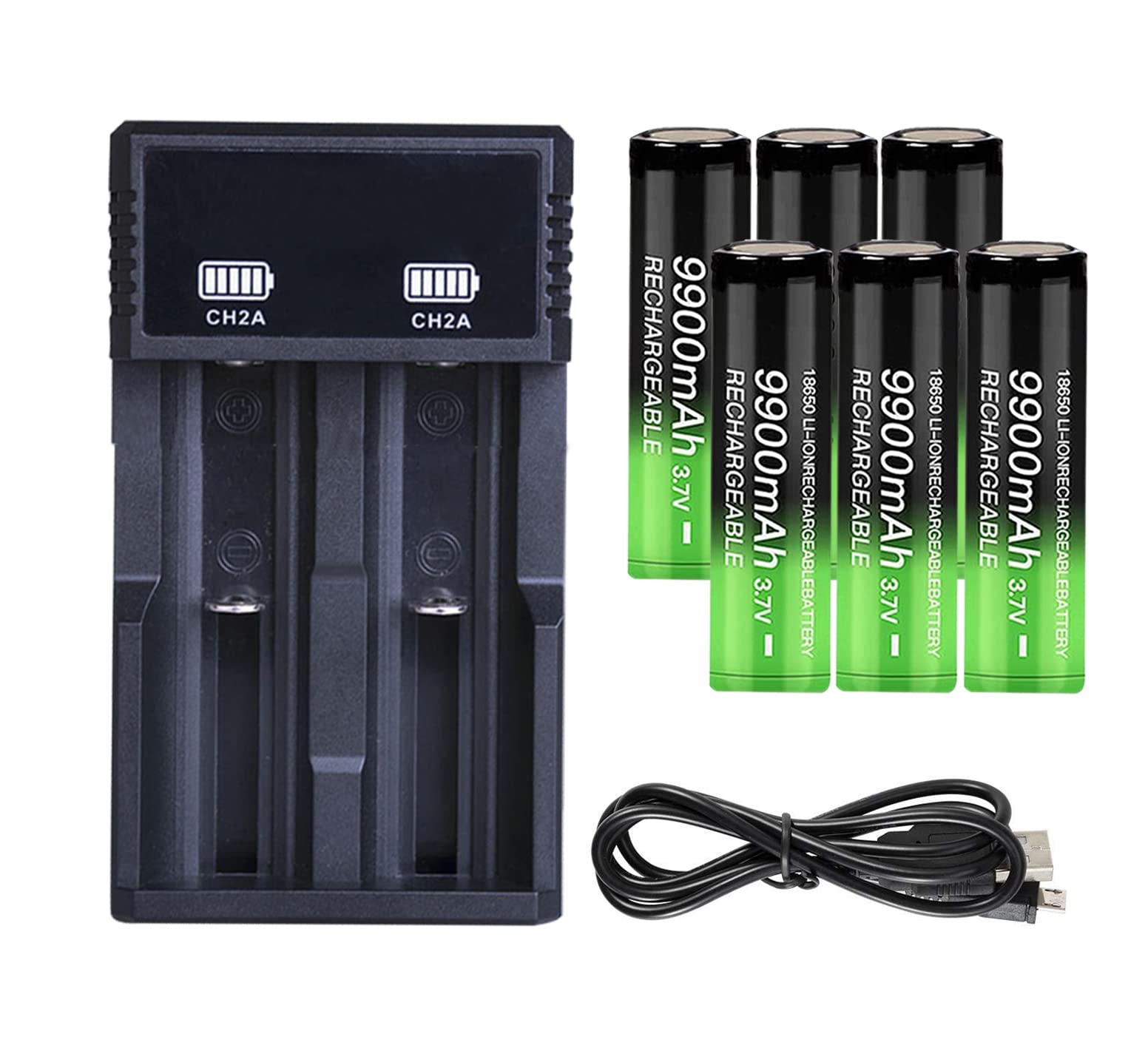 3.7 Volt Rechargeable Battery + Charger, Rechargeable Battery is Suitable for Headlights, flashlight