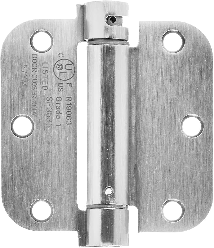 Amazon Basics Bisagra de puerta con cierre automático, 3.5 x 3.5 pulgadas, radio de 5/8 pulgadas, níquel satinado, 1 pieza, hardware incluido