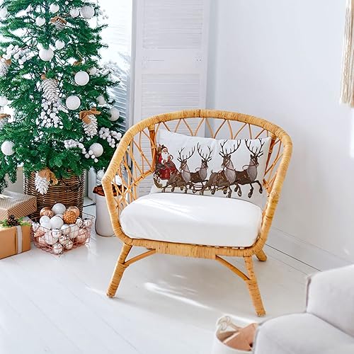 Miniatura 3 de Ogiselestyle Funda de almohada lumbar de reno de Papá Noel, 12 x 20 pulgadas, decoración de sofá para fiestas de invierno