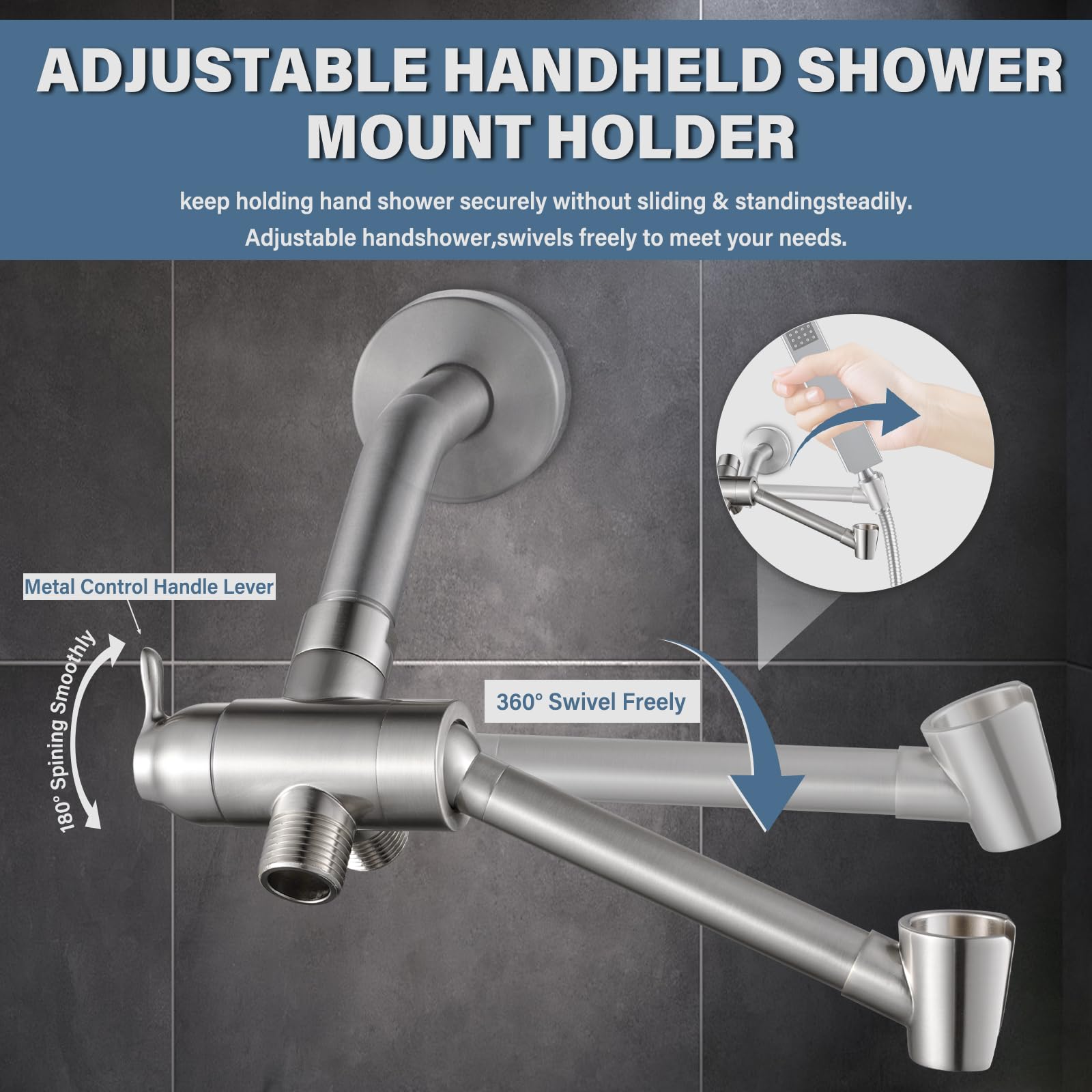 YDmeet - Válvula desviadora de ducha de metal con soporte de ducha de mano, desviador de cabezal de ducha de 3 vías mejorado para cabezal de ducha de mano y fijo, desviador universal de ducha G1/2,