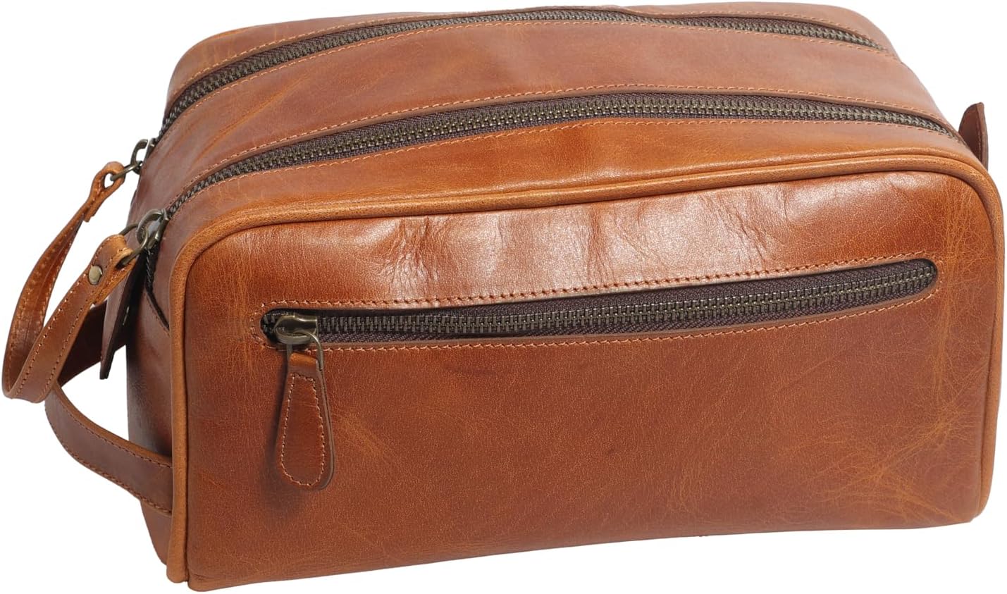 BLACK HOOF Premium Distress Leather With Genuine Stitching Multi Functional DOPP Kit With Waterproof Lining (DISTRESS TAN)