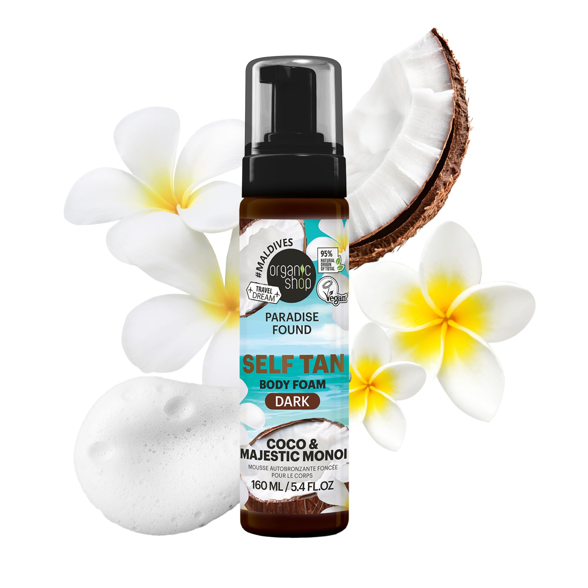 Organic Shop Paradise Found DARK Self Tan Body Foam with Coco & Majestic Monoi, 160ml, Turquoise, 160 ml (Pack of 1) - Image 2