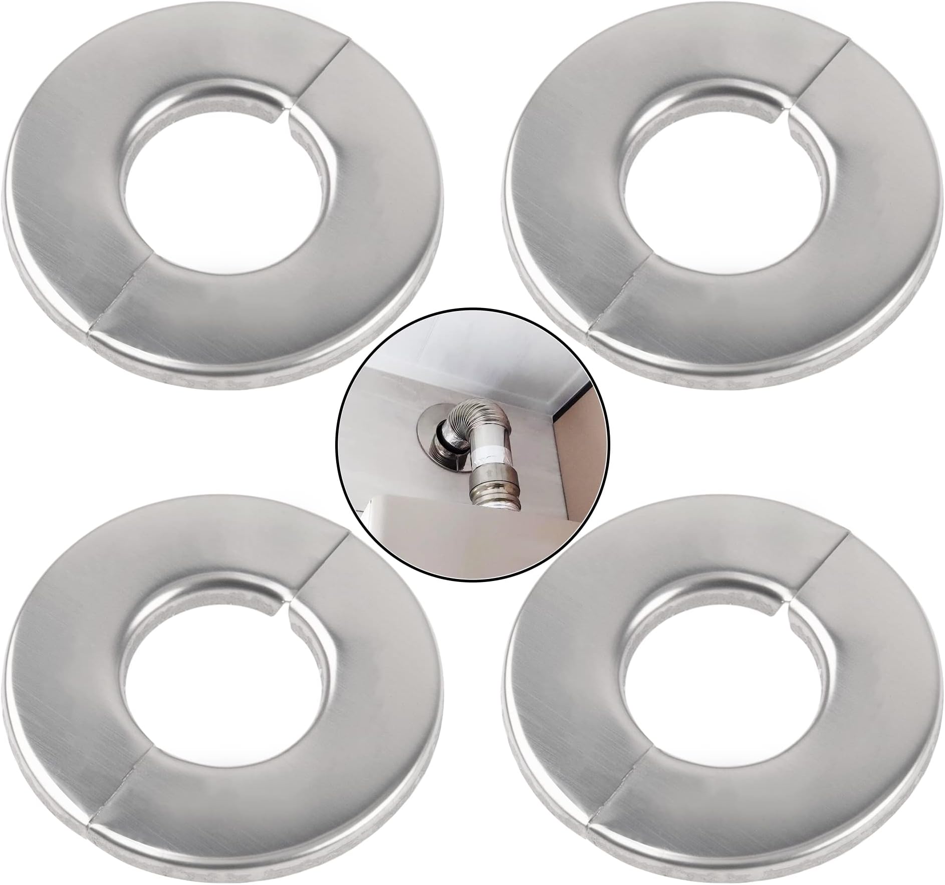 4Pcs 304 Stainless Steel Wall Split Flange Round Escutcheon Plate Cover for Various Pipes (50mm/2in)