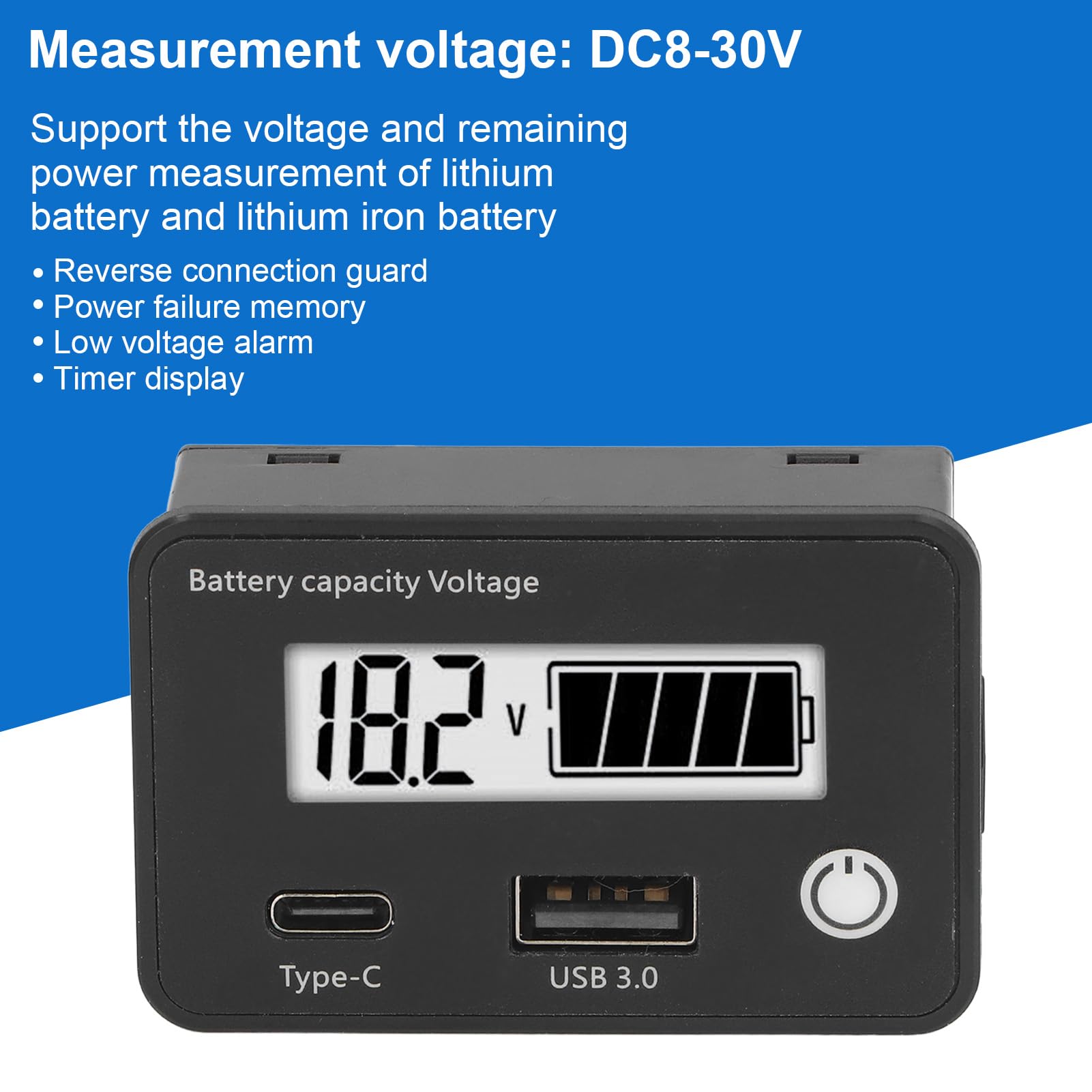 Battery Monitor Smart Digital Elektrizität Prozentsatz Digitaler Meter LCD mit weißem Blacklit Universal für RV Cart Motorradschiff