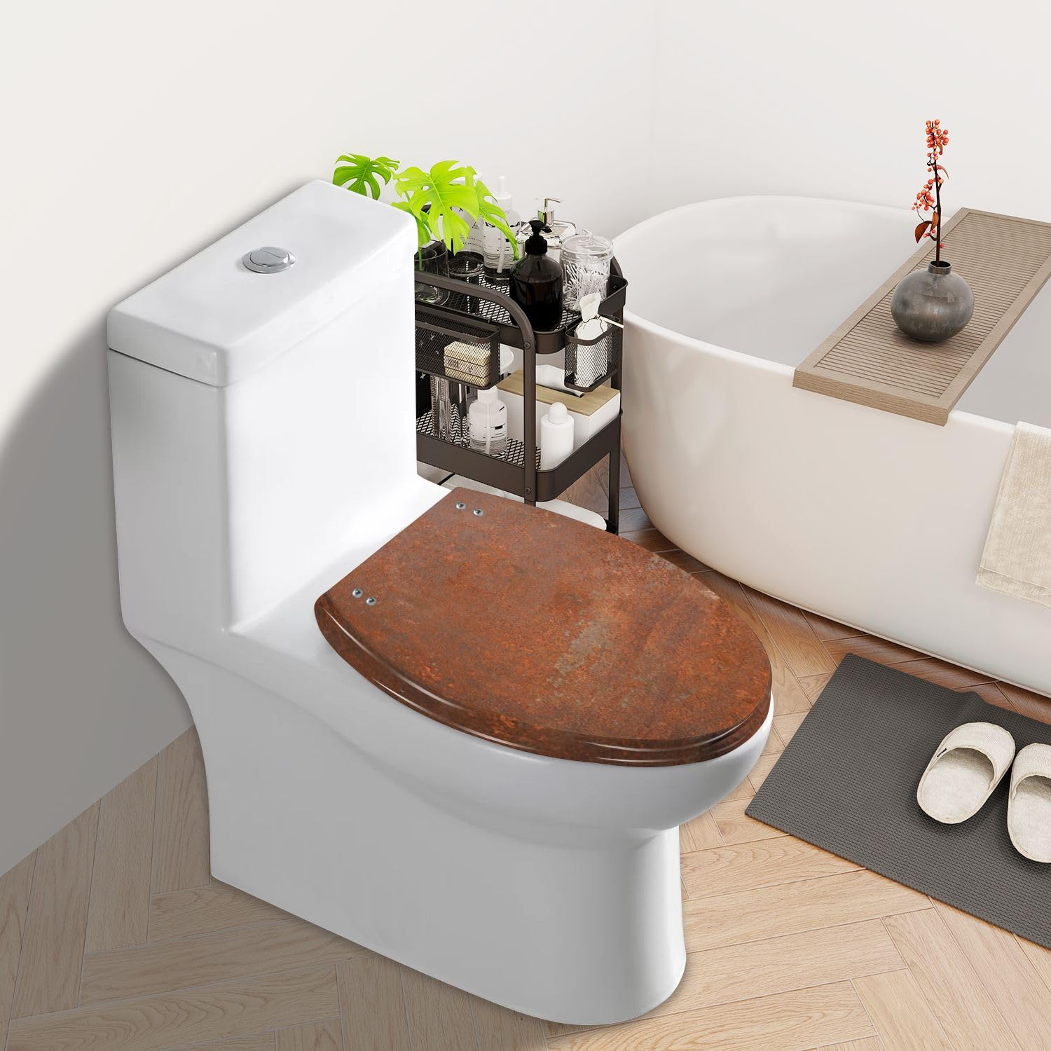 Elongated Toilet Seat Rusty Resin Toilet Seat Slow Quiet Close with Quick-Release Hinges Toilet Seat with Cover Easy to Clean Install