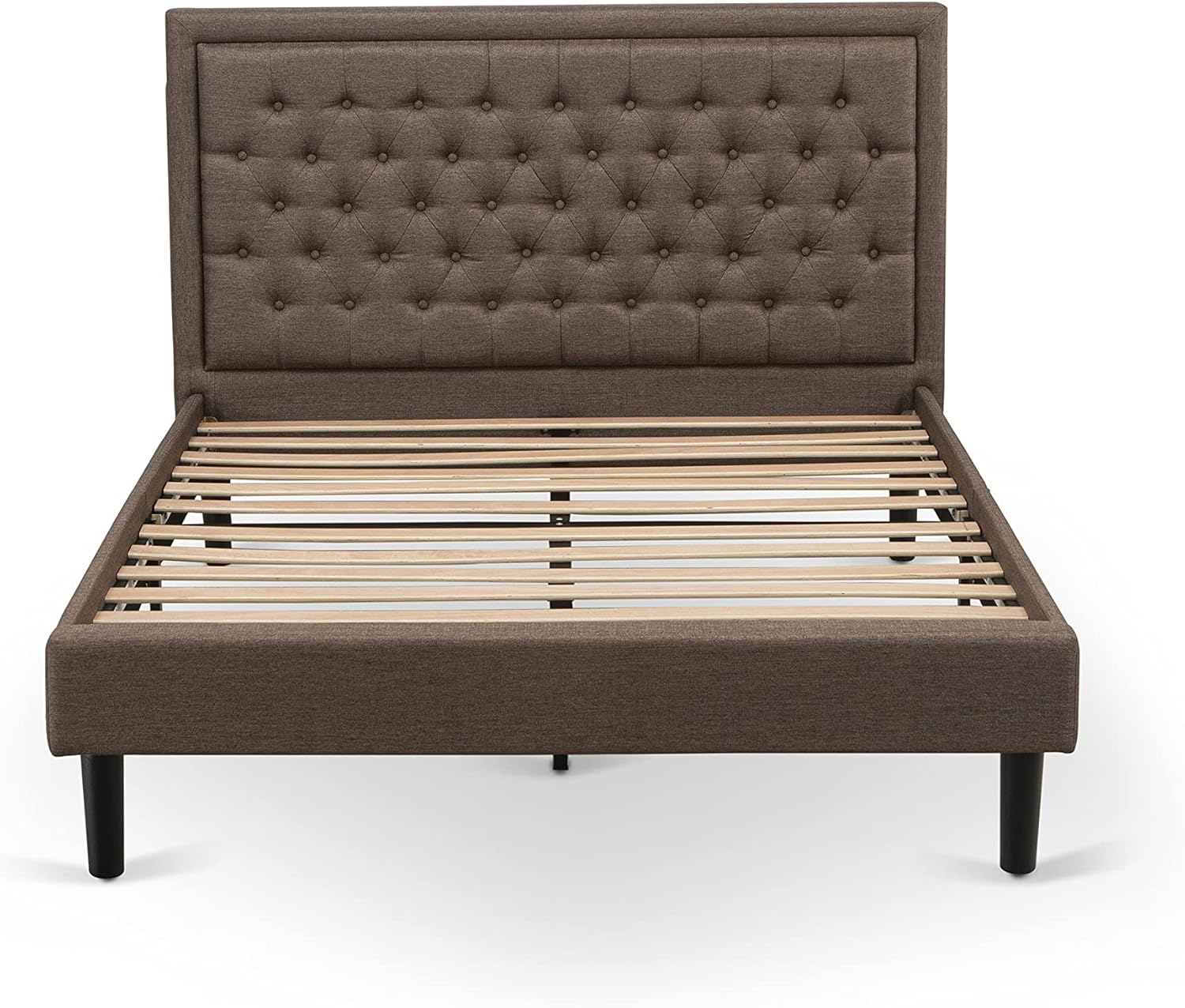 East West Furniture KD18Q-2DE07 3 Piece Queen Bedroom Set - 1 Bed Frame Brown Linen Fabric Padded and Button Tufted Headboard with 2 Wood Night Stand - Distressed Jacobean Finish Nightstand