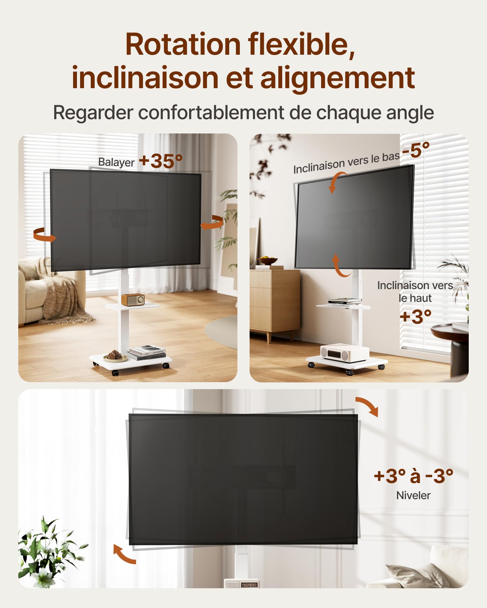 Support TV roulettes pour Téléviseur de 37-75 Pouces jusqu'à 50 kg