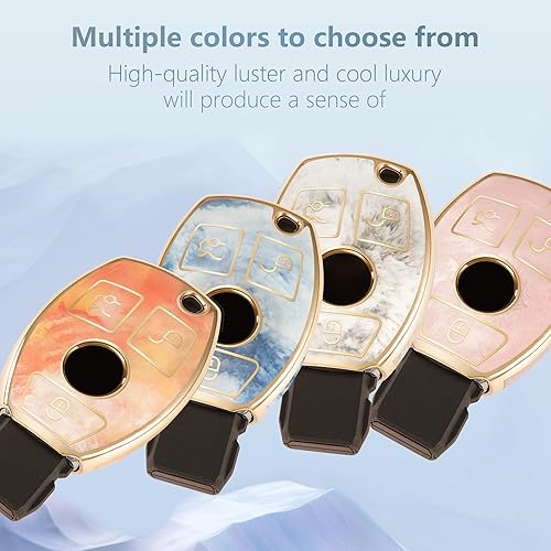 Miniatura 7 de Funda para llavero Mercedes Benz C E M S CLS CLK GLK GLC G Class, carcasa de llave de moda con llavero de oro de diamante, Azul