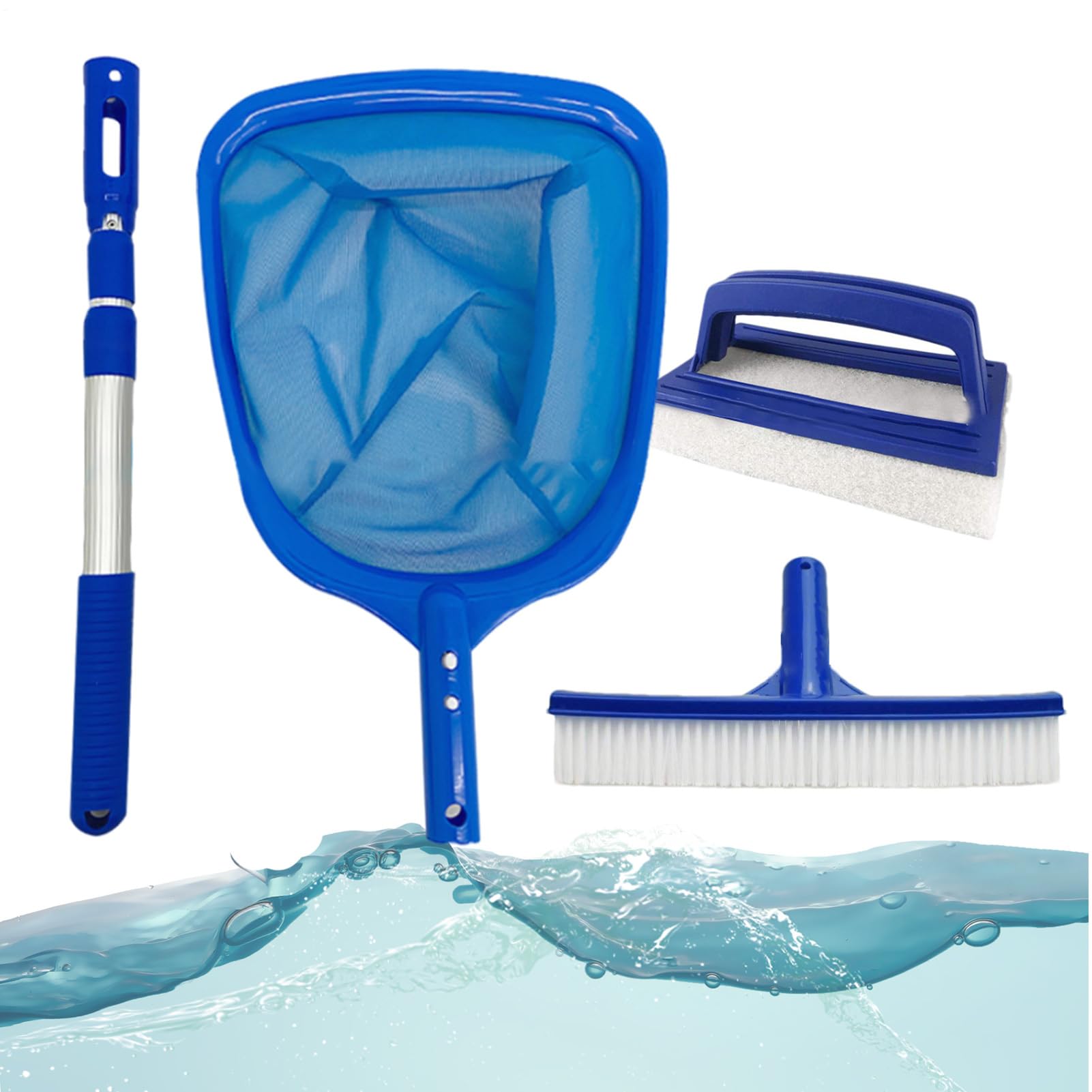 4 Kit De Nettoyage De Piscine, Filet De NettoyageDe Piscine avec Poteau Réglable, Épuisette DePiscine, Brosse De Nettoyage DePiscine, Accessoires pour Nettoyer Les bassins de Jardin