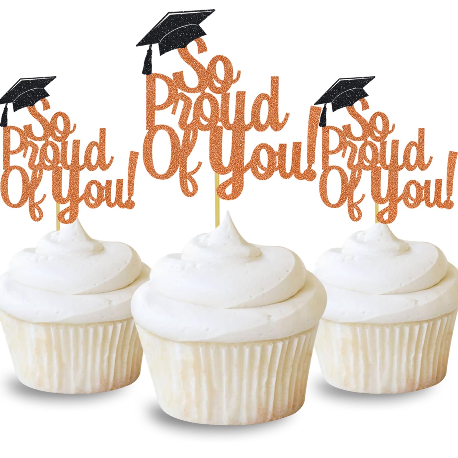 DOMOO OF DREAMS So Proud Of You Cupcake Toppers Graduation Decoration Food Picks Congrats Grad Party Supplies Orange