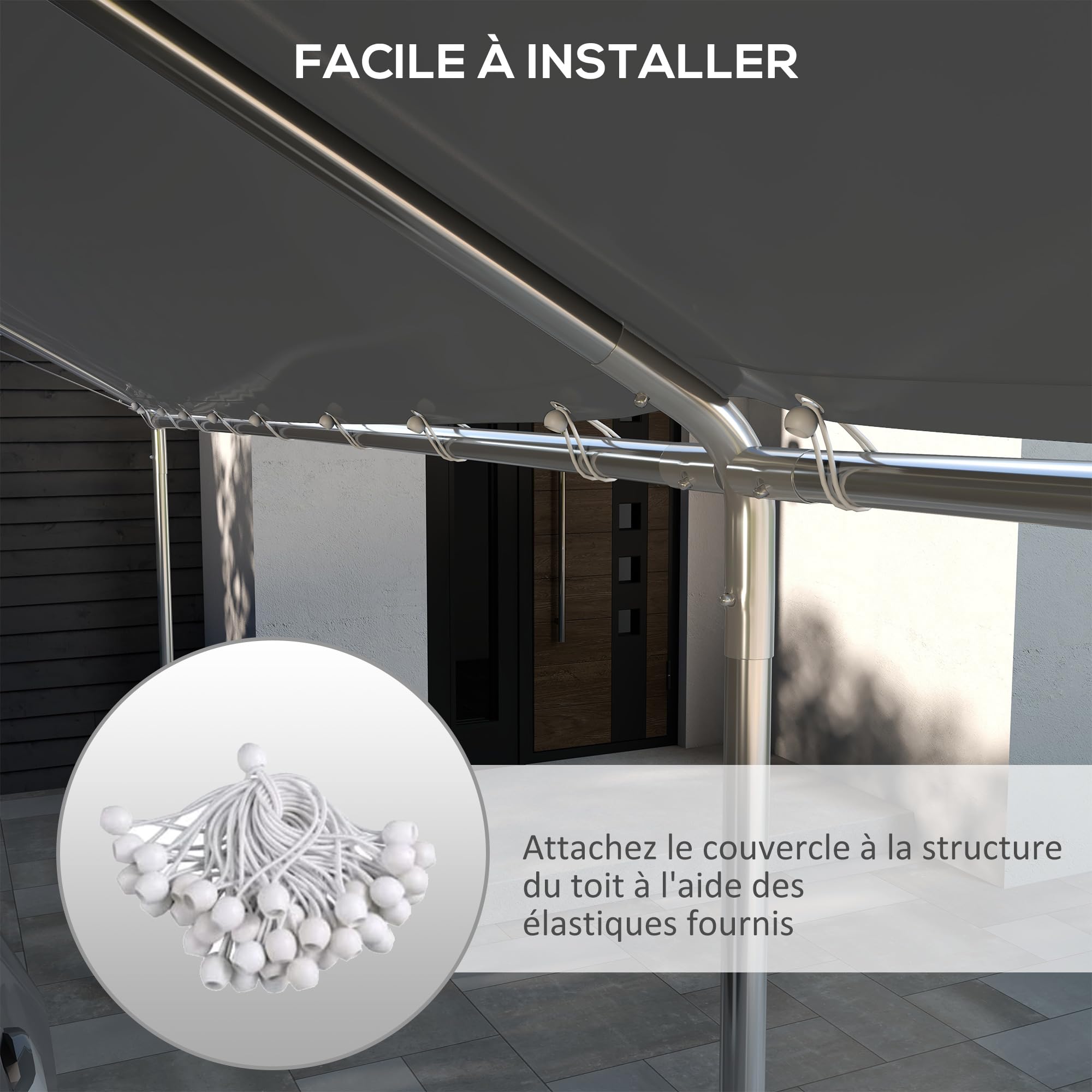 Outsunny Toile de Remplacement pour carport 3 x 6 m, bâche pour abri de Voiture avec 48 élastiques à Boules (Housse Uniquement, Cadre Non Inclus) Gris foncé