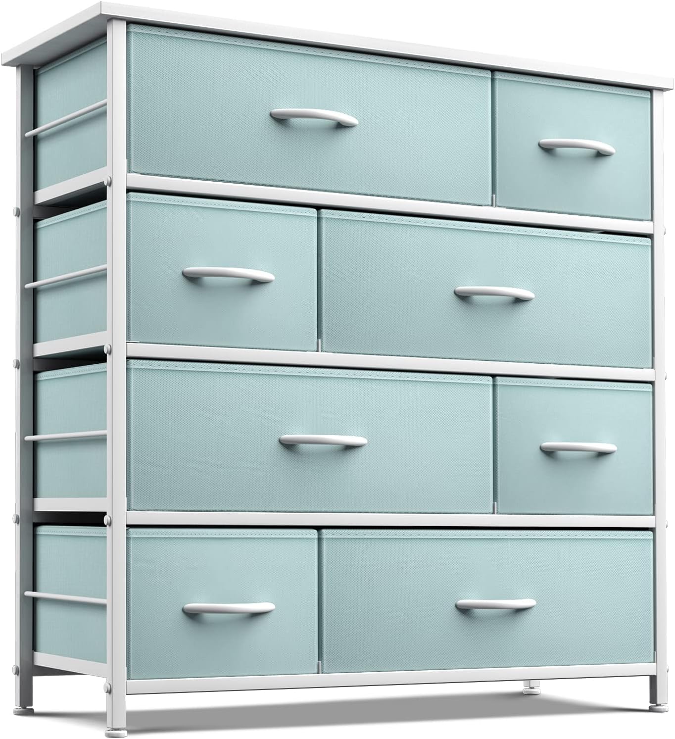 Aqua 9-Drawer Steel Frame Nursery Dresser with Fabric Bins
