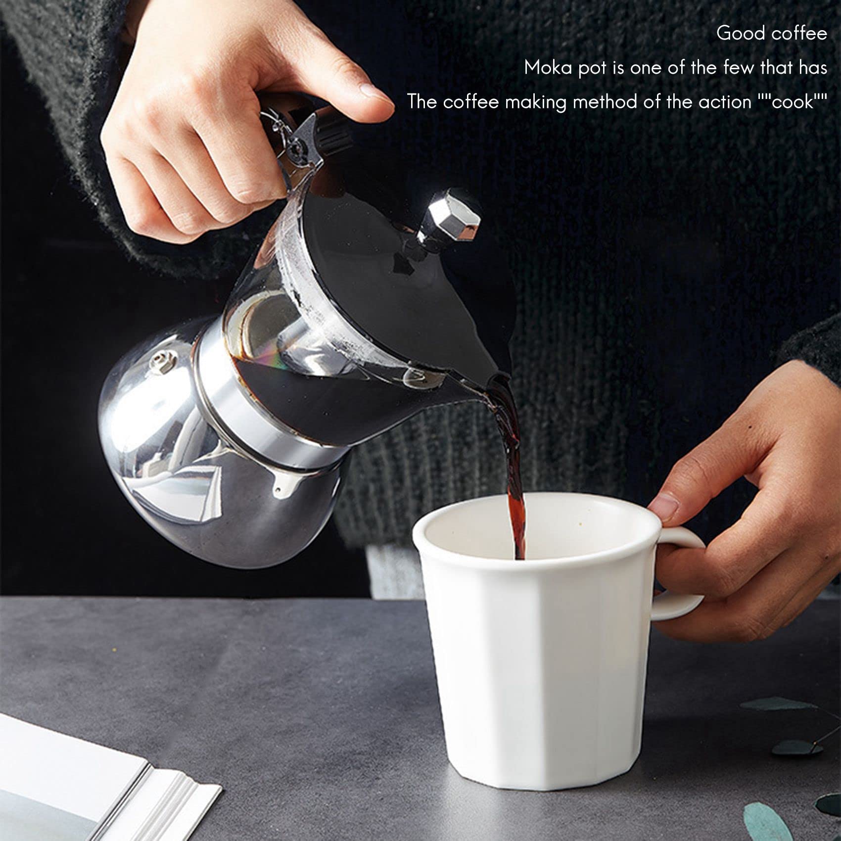 GOSIA 2X Olla Moka, Cafetera Espresso de 4 Tazas en la Estufa, Cafetera Cubana con Percolador, Cafetera Espresso Premium Moka