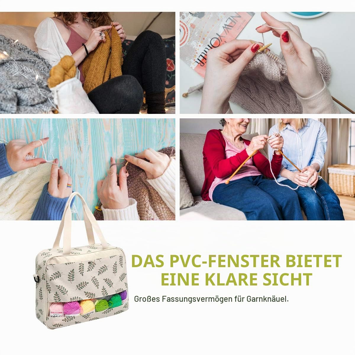 Becko Garntasche, Häkeltasche, Stricktasche, Garn-Tragetasche, Organizer für Projekte, Garnbälle, Häkelnadeln, Stricknadeln, Maschenhalter und anderes Zubehör, beige, Individuell