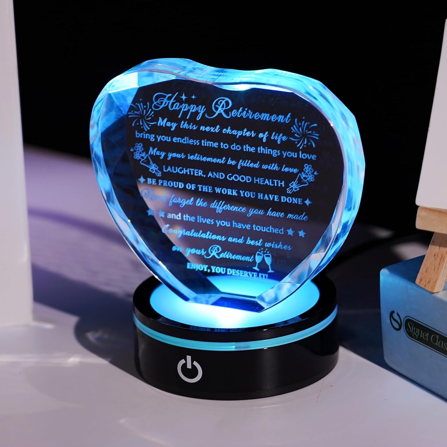 YWHL Retirement Gifts for Women Men Best Happy Retirement Gifts with LED Base Crystal Heart Keepsake Farewell Retired Plaque Gift Idea for Retiree Friends Boss Teacher Coworker Nurse - Image 7