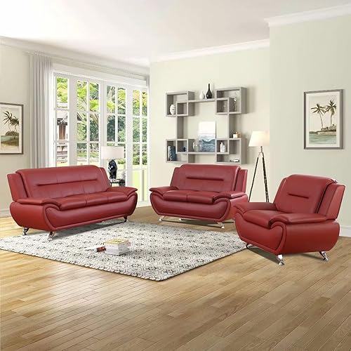 Miniatura 6 de Juego de sofá de cuero para sala de estar, juego de muebles de sala de estar de 3 piezas, juego de sofá moderno con sofá de 3 plazas, sofá biplaza