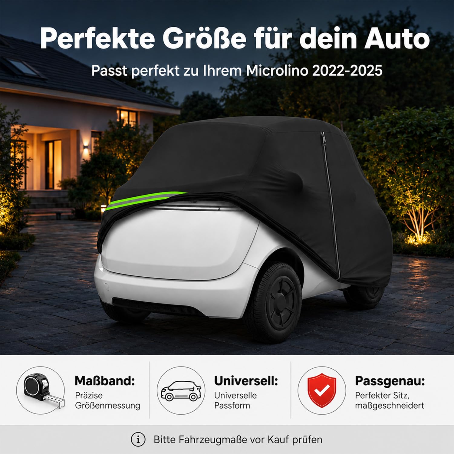 Autoabdeckung für Microlino 2022-2025 Microlino, 210D Verdickte Und Baumwollgefütterte wasserdichte Ganzgarage Für Microlino, Elastischer Rand + Windschutz-Befestigungsbänder
