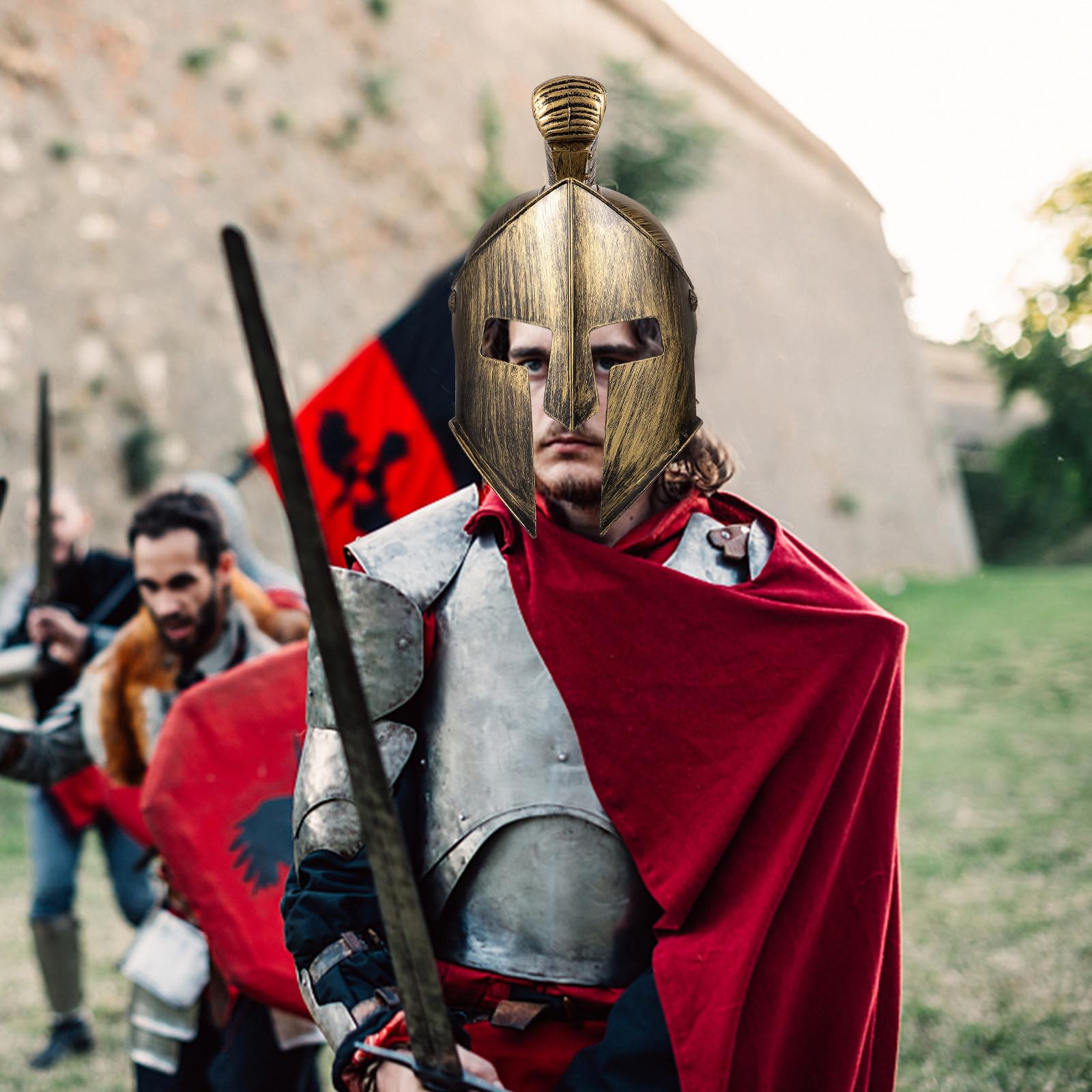 Angoily Elmetto Romano da Gladiatore per Adulti in Plastico Fodera Confortevole e Resistente per Feste a Tema e Spettacoli