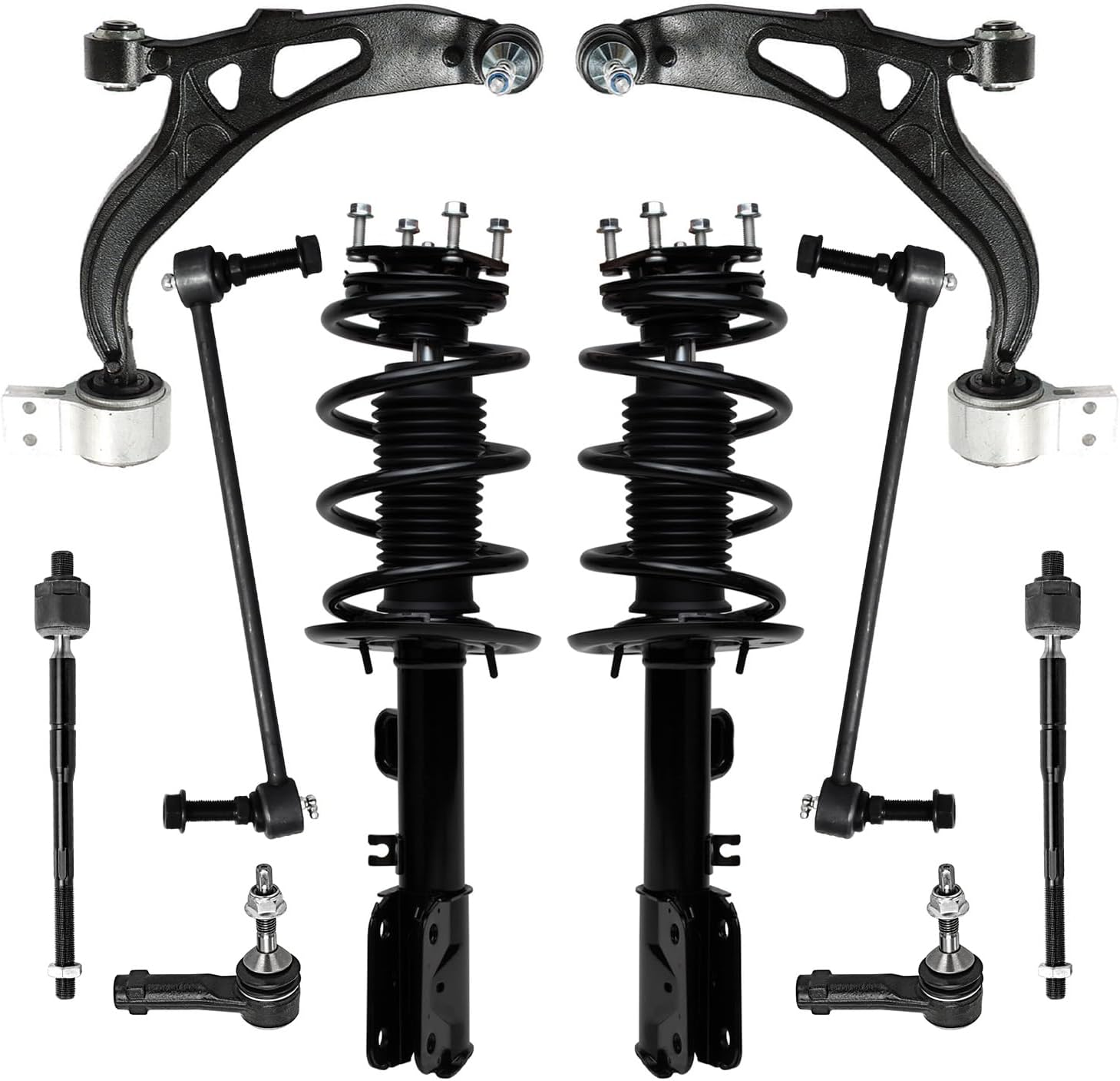 Detroit Axle - Front Struts w/Coil Springs Lower Control Arms w/Ball Joints Sway Bars Tie Rods Replacement for 2011-2013 Ford Explorer AWD 3.5L