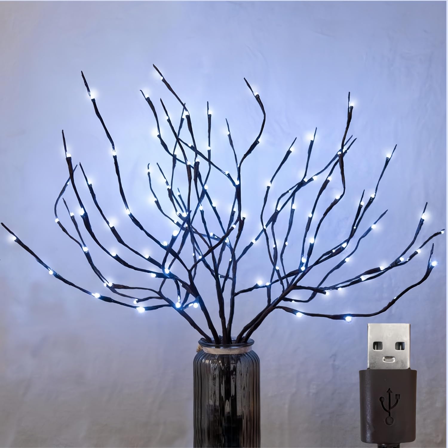 6 PCS LED Lighted Twig Branches 120 LED Beads Warm White Colored USB Operated Decorative Branch Lights for Vase Bedroom Restaurant Coffee Bar Library Party Photo Background 70CM