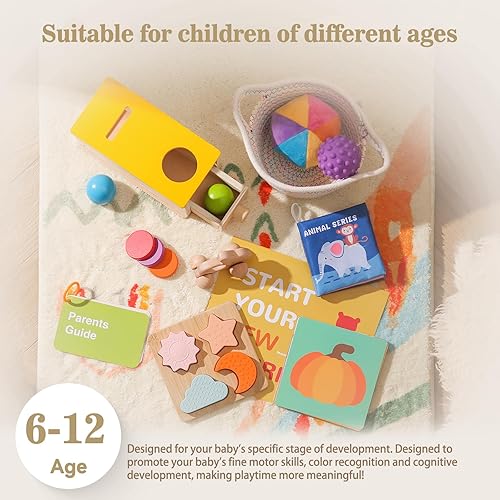 Miniatura 3 de Juguetes Montessori para bebés de 6 a 12 meses, juego de juguetes educativos de aprendizaje 6 en 1, kit de juguetes de madera que incluye caja de