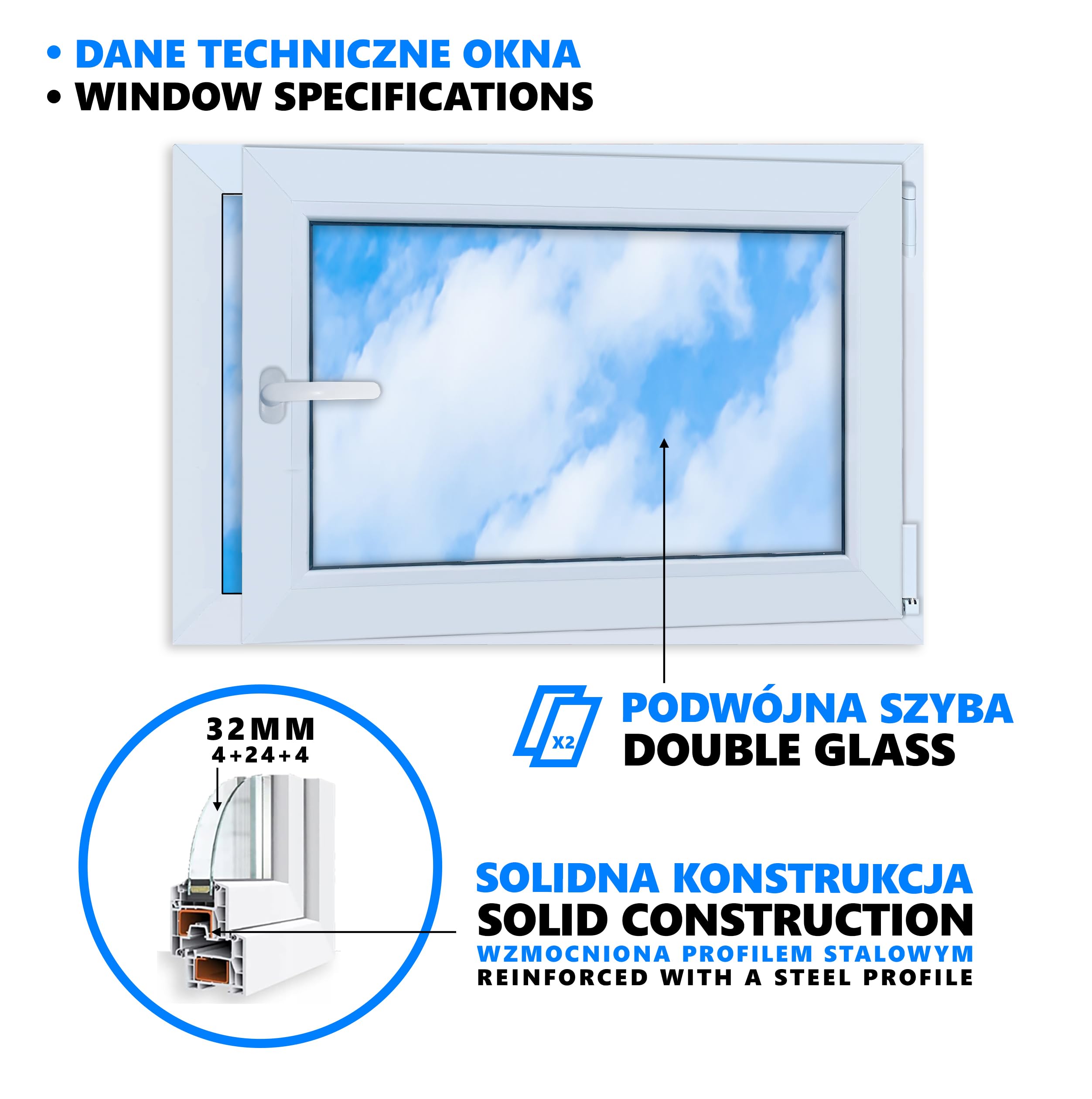 LORAC Ventana de plástico blanco 900 x 600 mm, 90 x 60 cm, PCV, DIN derecha, inclinable y expositable, doble acristalamiento, ahorro de energía, ventana con certificado CE para sótano y apartamento