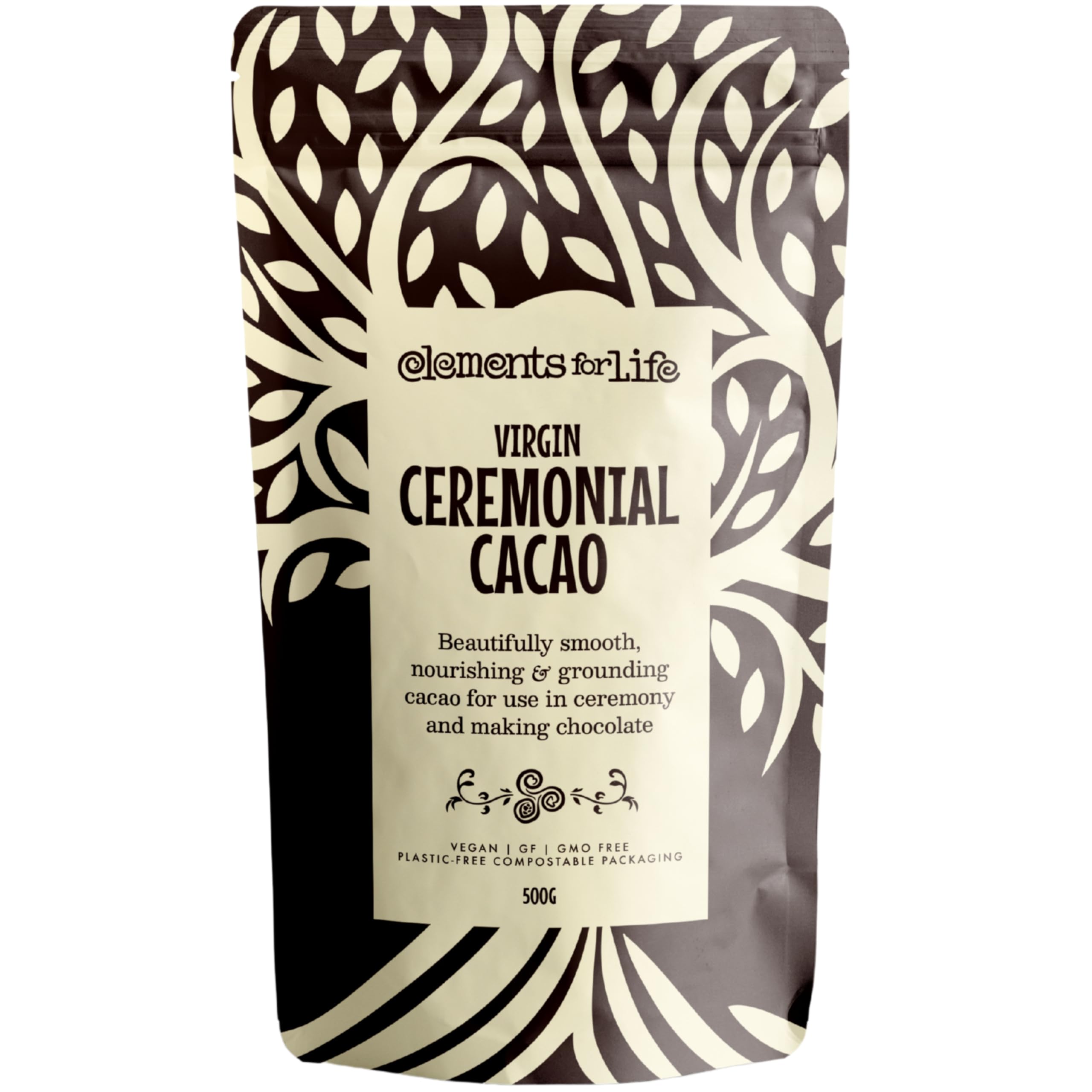 Ceremonial Cacao Paste 500g | Virgin & Pure Quality Ceremonial Grade Cacao | Ethically Sourced Premium Chocolate | Vegan, Gluten, & GMO Free | Packaged in 100% Plastic-Free Compostable Bags |