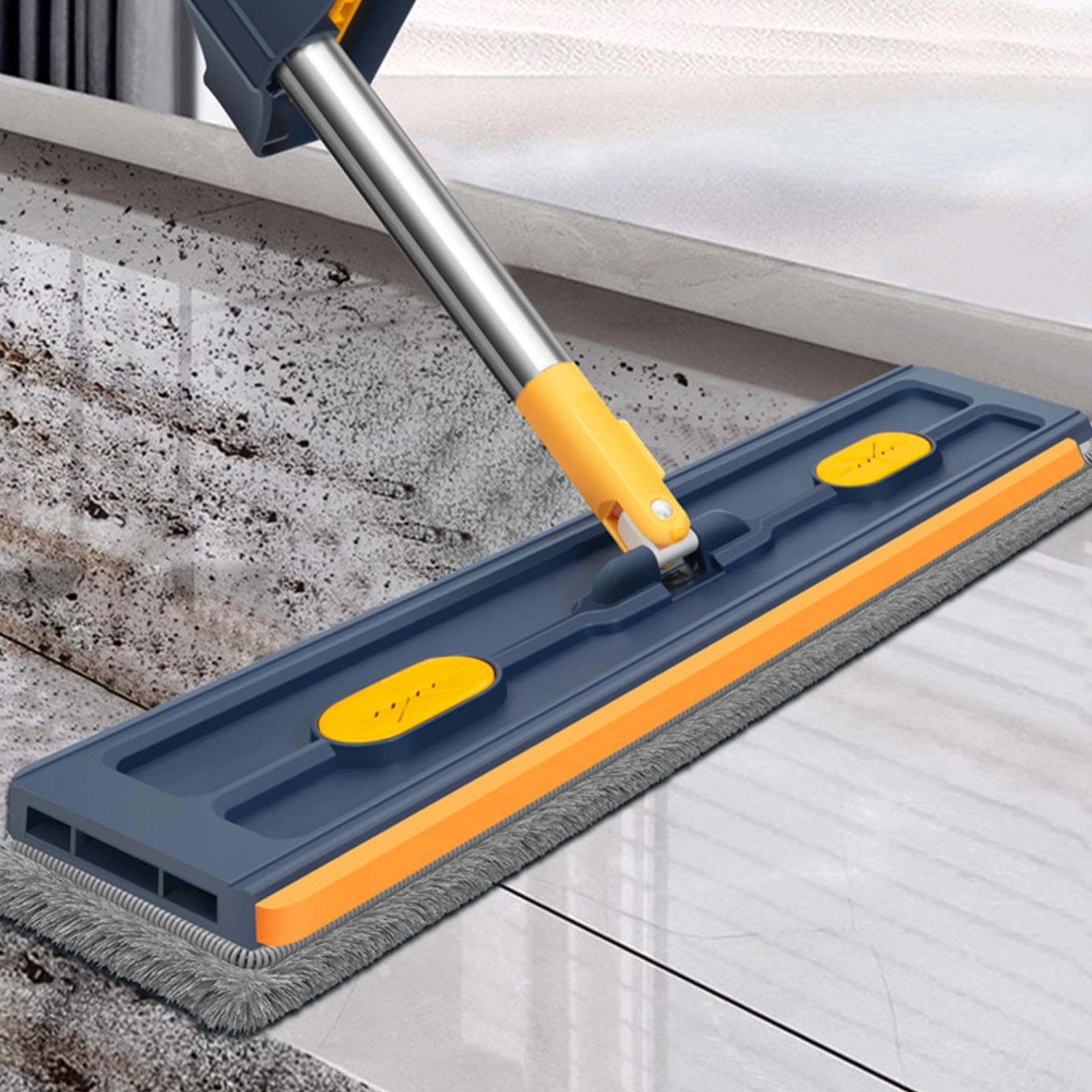 Vadrouille plate : outil de nettoyage domestique, balayeuse de sol à grande avec poignée étendue | Équipement d'entretien pour bois dur, carrelage, tapis, salles de bains, garages, a