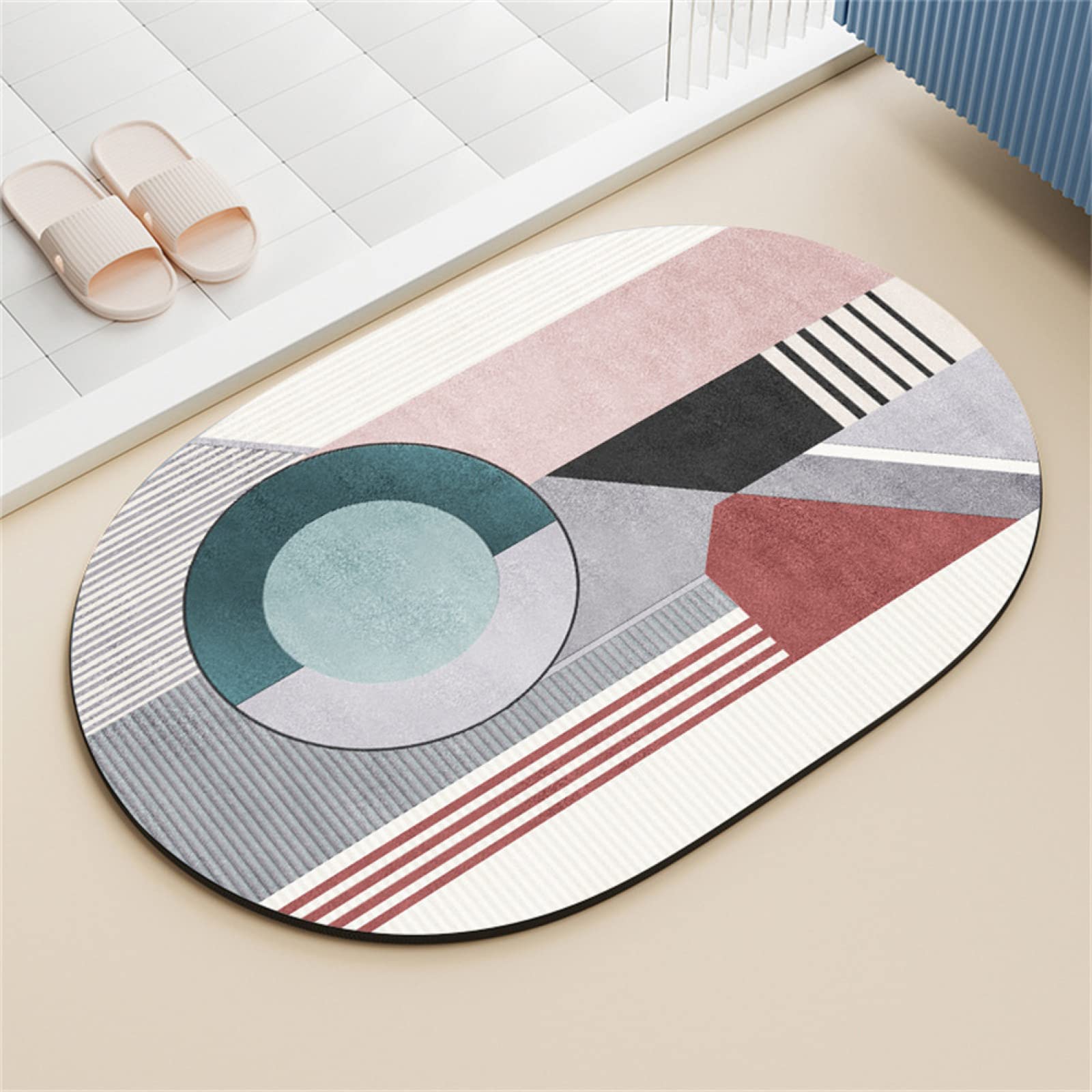 Badematte rutschfest 60x90cm, Badteppich Rund Badvorleger Schnelltrocknend Saugfähige Waschbar Duschvorleger, Badezimmerteppich Bath Mat Home Deko für Badewanne, Dusche, Badezimmer