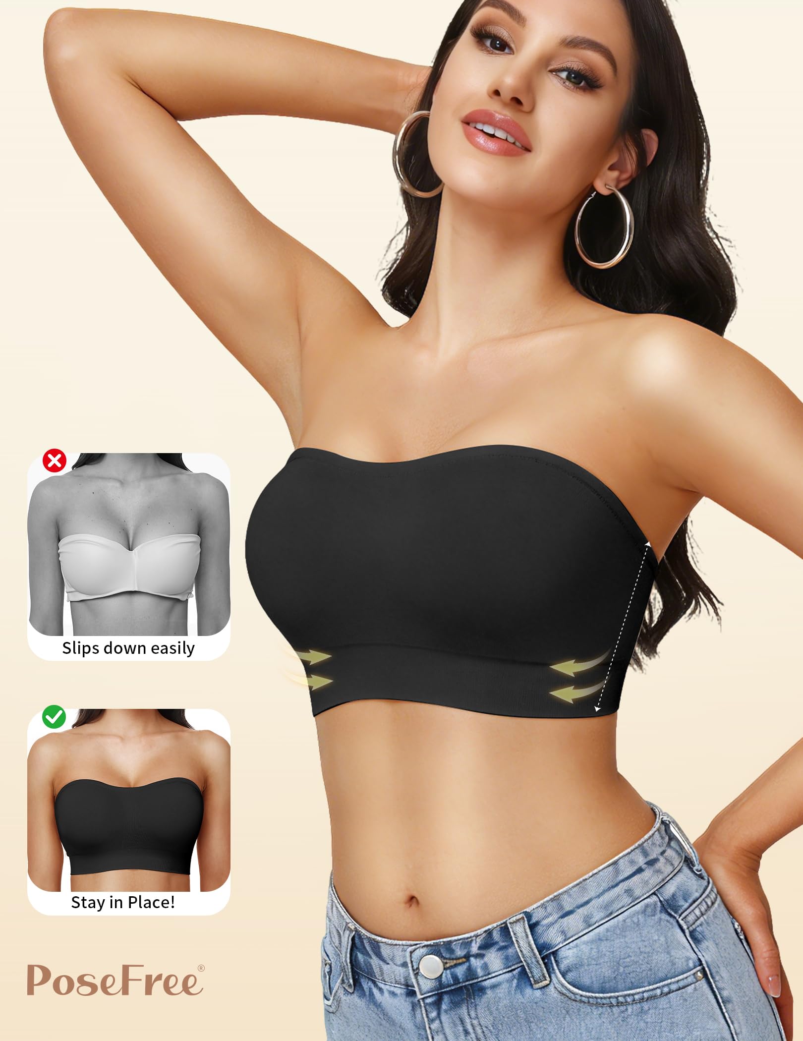 Reggiseno senza spalline senza cuciture push-up per le donne senza fili
