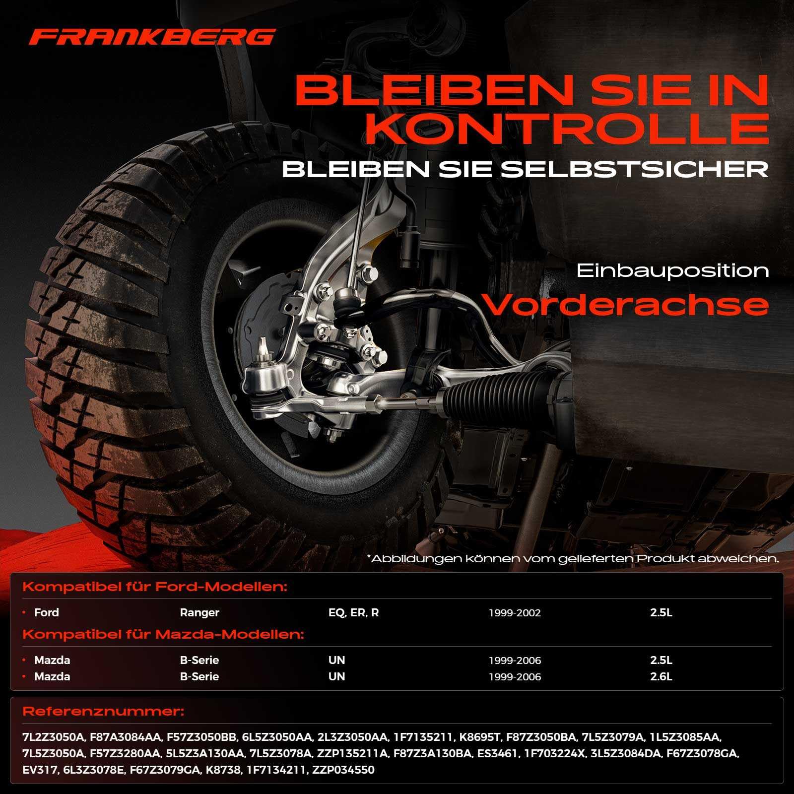 Frankberg 8 x zestaw wahaczy przednich, lewych, prawych, kompatybilny z Ranger EQ ER R 2,5 l 1999-2002 seria B UN 2,5 l 2,6 l 1999-2006 Replace# ZZP034550, F87Z3050BA