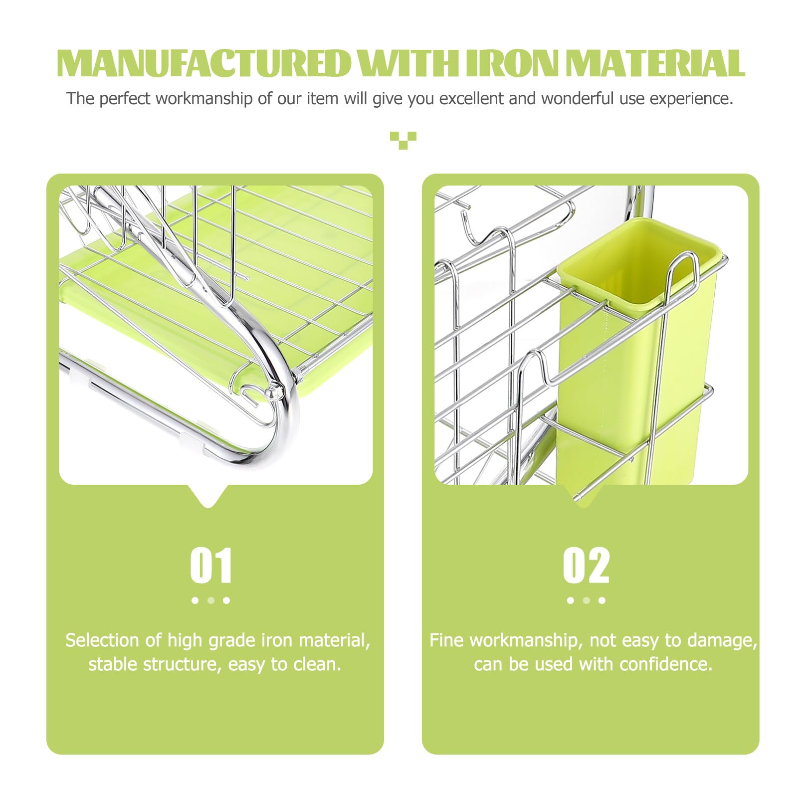 SUPVOX Égouttoir à Vaisselle Double Couche en Métal Vert Porte-ustensiles Intégré et Système de Drainage Pratique Cuisine, Hôtels et Restaurants