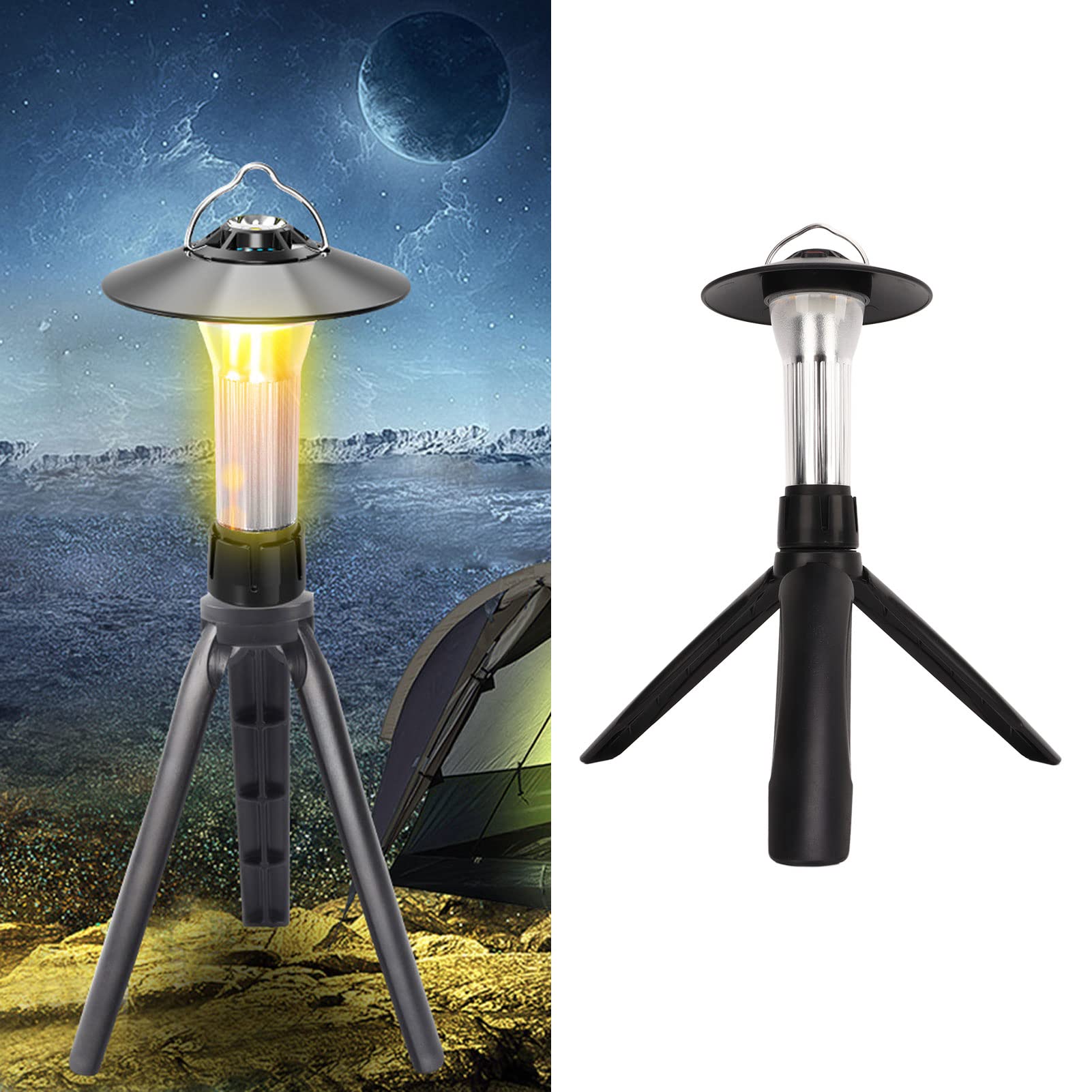 Lampe de poche LED de camping portable avec sortie USB et trépied pour randonnée en plein air et situations d'urgence