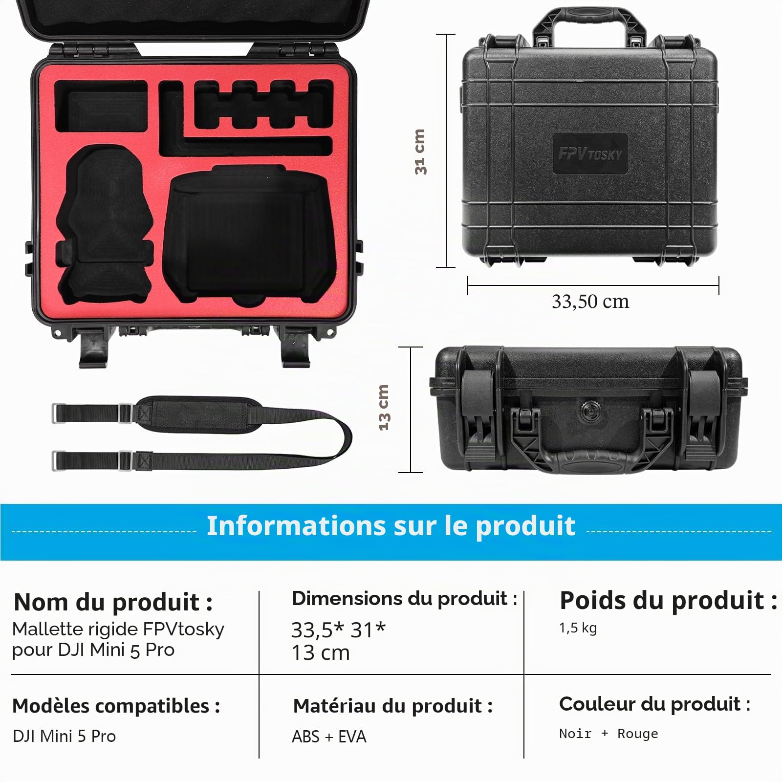 FPVtosky Étui Rigide pour DJI Mini 5 Pro/Fly More Combo/Plus, Sac de Transport étanche pour Accessoires Mavic Mini5 Pro RC 2 [ Étui Seulement ]
