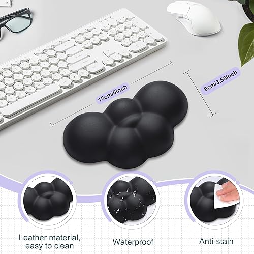 Miniatura 2 de Leolee Reposamuñecas para teclado Cloud, reposamuñecas de nube rosa con superficie de cuero, base antideslizante, reposamuñecas para aliviar el