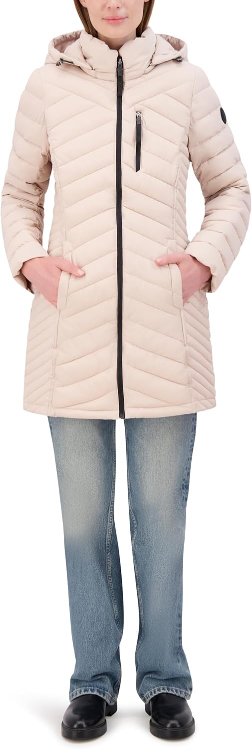 Nautica Women's Stretch Puffer Jacket – Midweight Quilted Coat Detachable Hood - Image 4
