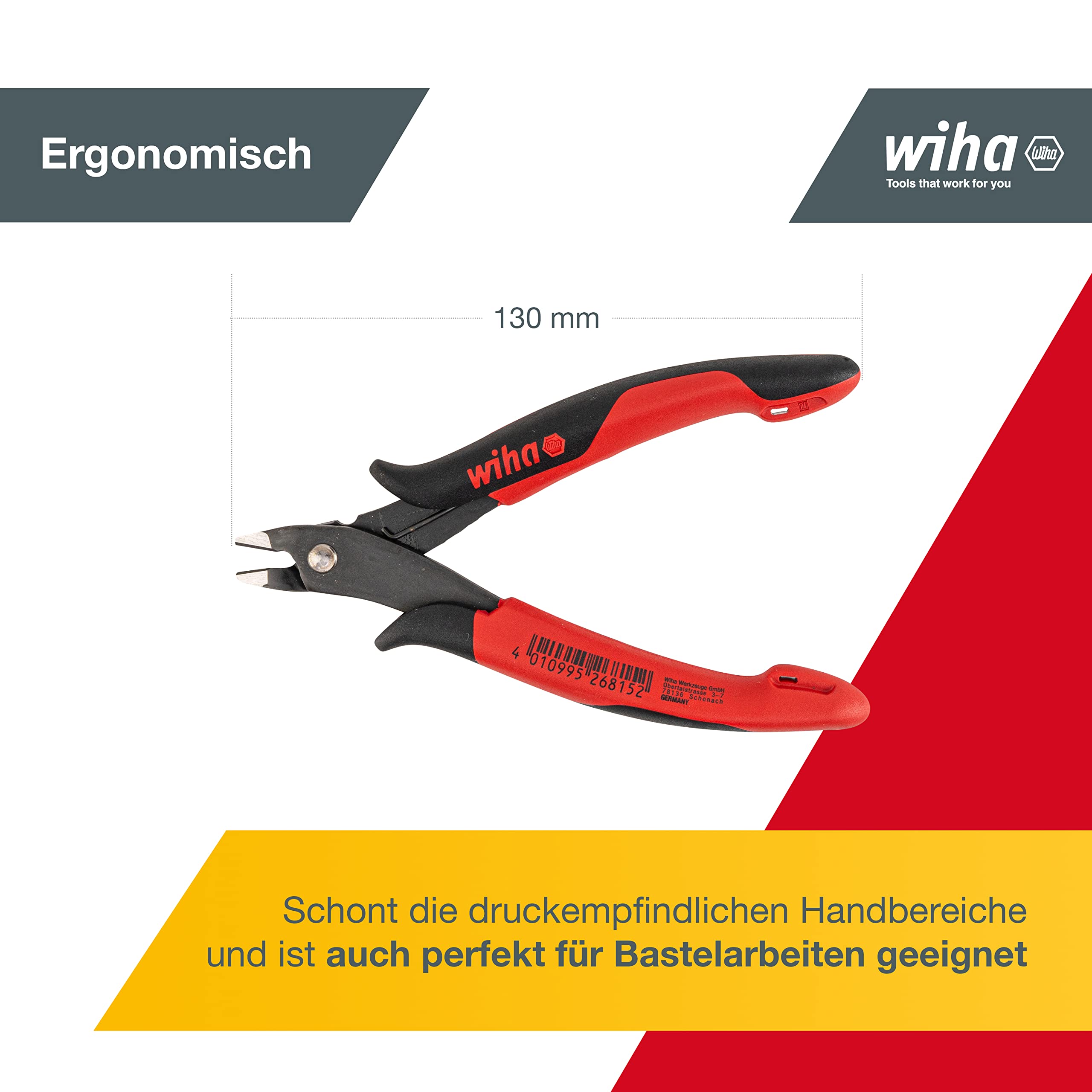 Wiha Precyzyjne szczypce boczne, elektronika, mała (26815), szersza, ostra głowica bez wate 130 mm, mini przecinak do drutu do instalacji elektrycznej