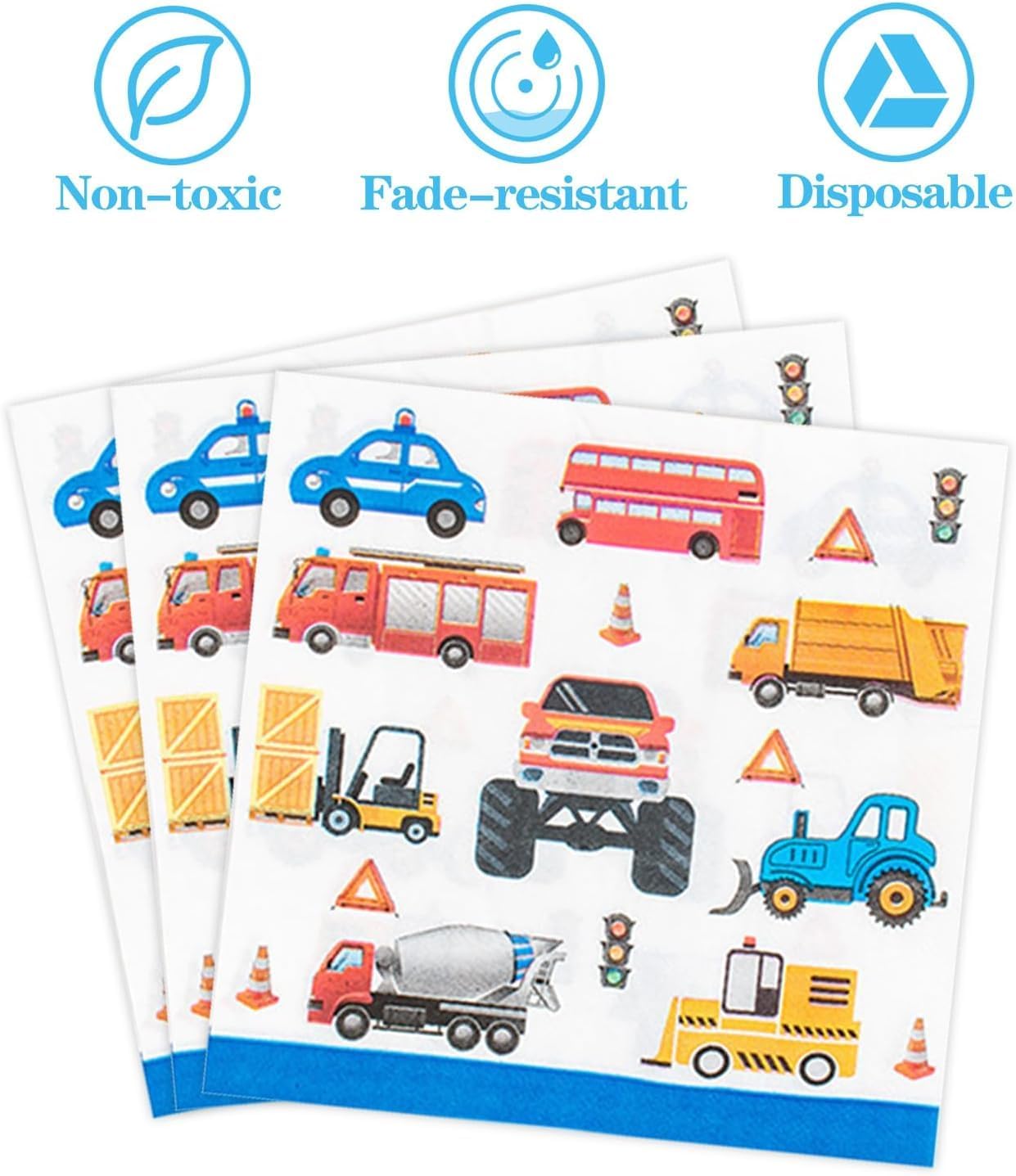 Transportation Birthday Decorations Trucks Party Plates Tablecloth And Napkins Vehicles Traffic Cars Transport Party Tableware Construction Party Supplies for Kids Boys | Serves 20 Guests - Image 4
