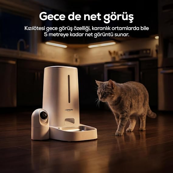 Xenon Smart Akıllı Mama Kabı (Kameralı) | 2MP Gece Görüş WiFi Mobil Kontrol Çelik Kase Çift Yönlü Ses X8610