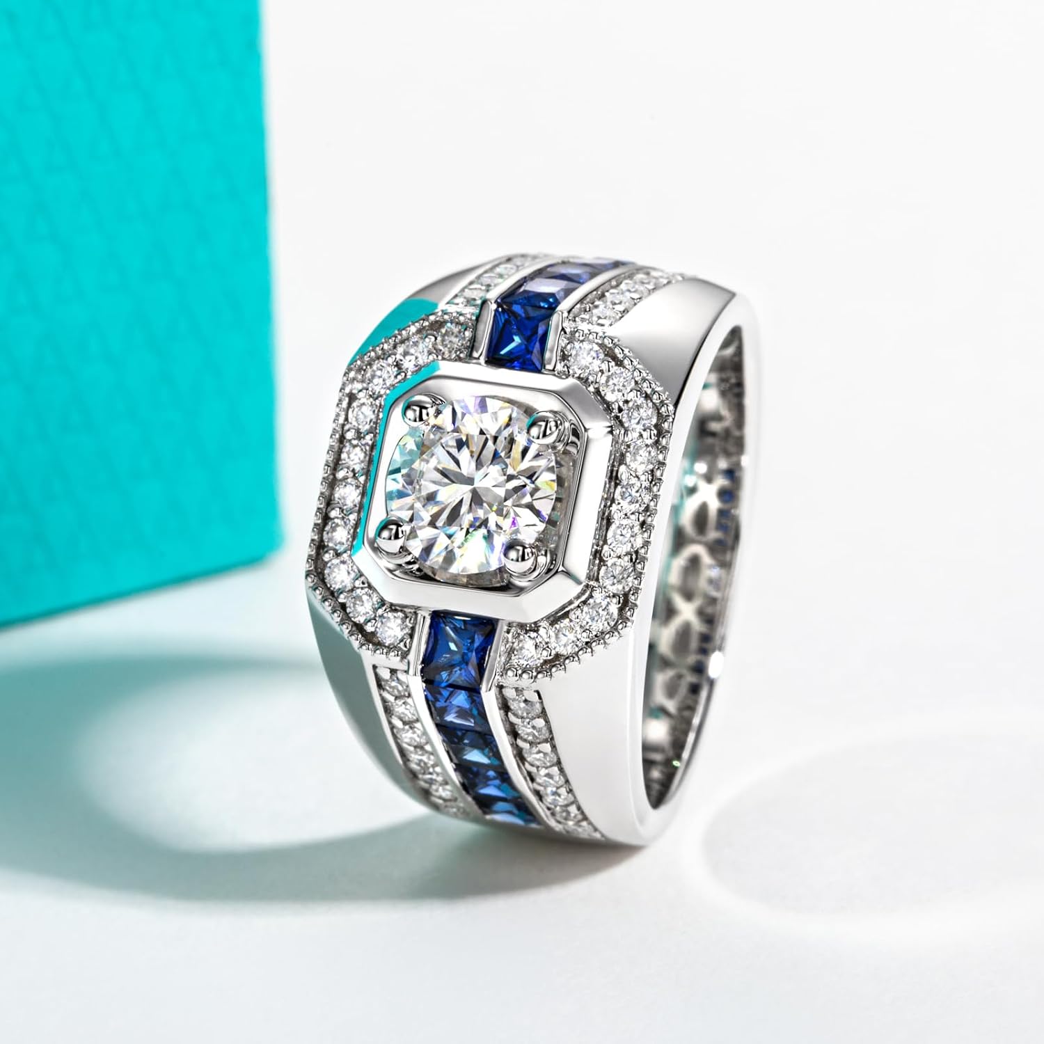 AnuClub Moissanite Wedding Rings for Men 2.68cttw D Color VVS1 925 Sterling Silver Engagement Promise Anniversary Band Ring with Certificate - Image 3